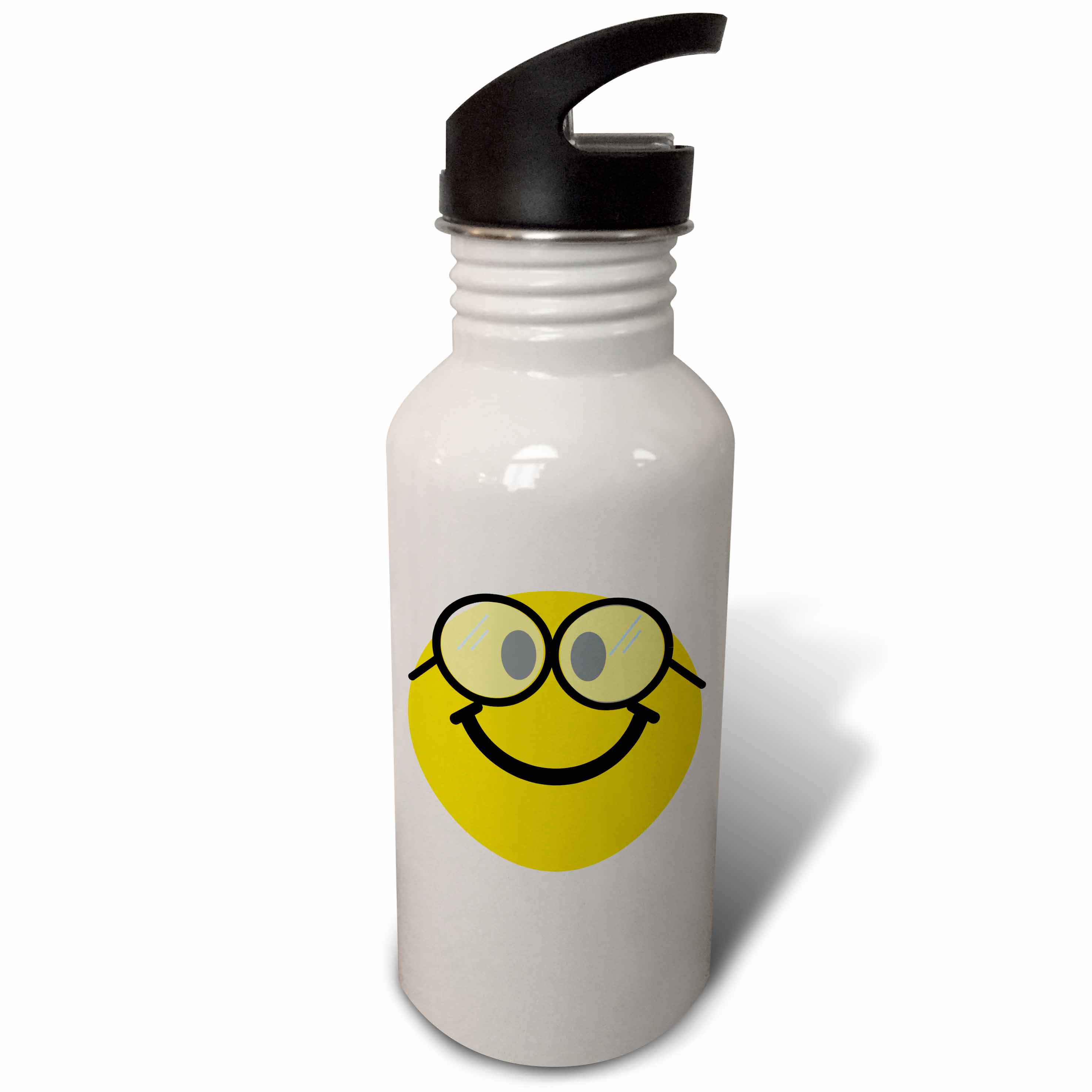Geeky smiling face Cute geek Happy nerd yellow smilie with glasses Smiling studious cartoon smile 21 oz Sports Water Bottle wb-113100-1