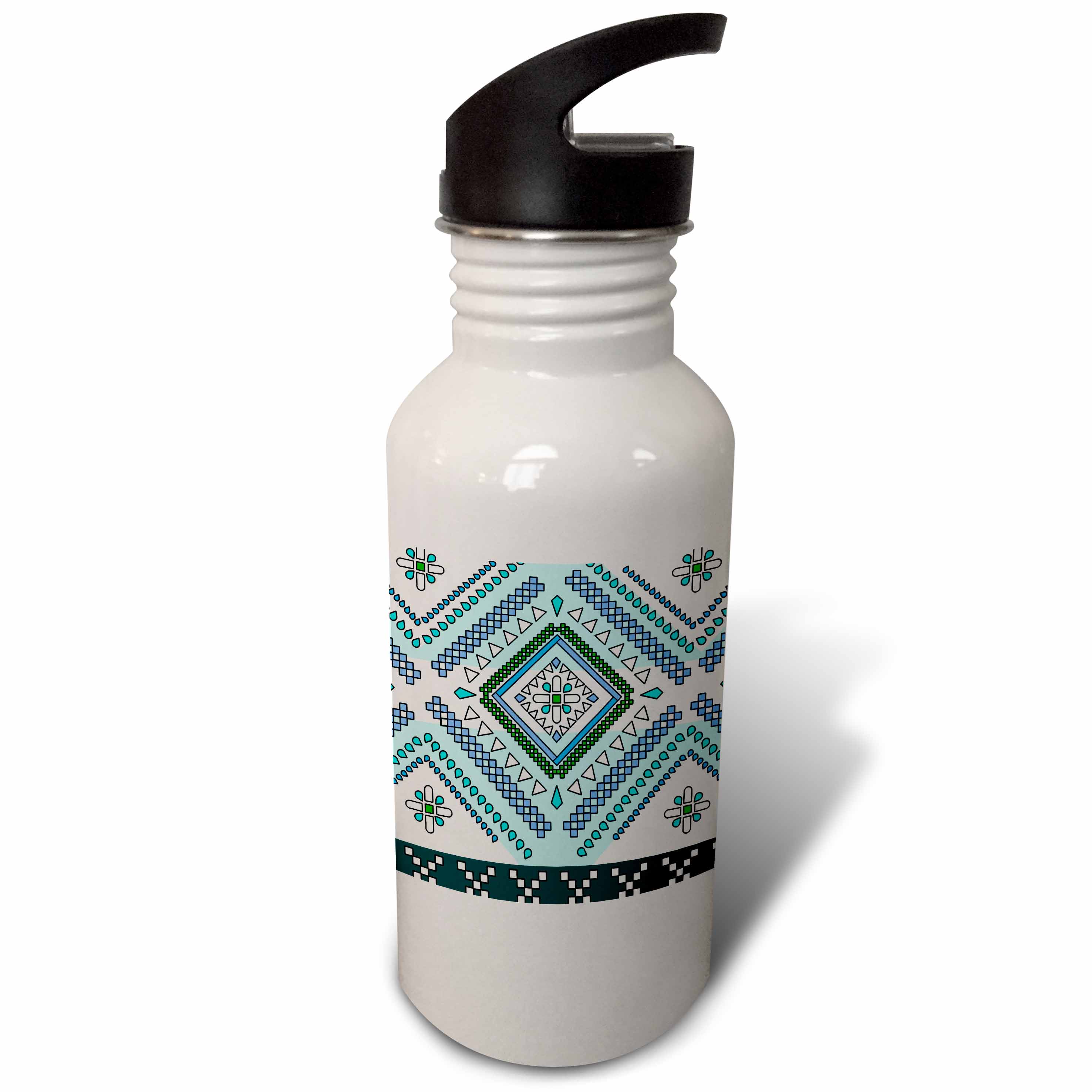 Aztec Andes Tribal Diamond Pattern Blue and White 21 oz Sports Water Bottle wb-165800-1