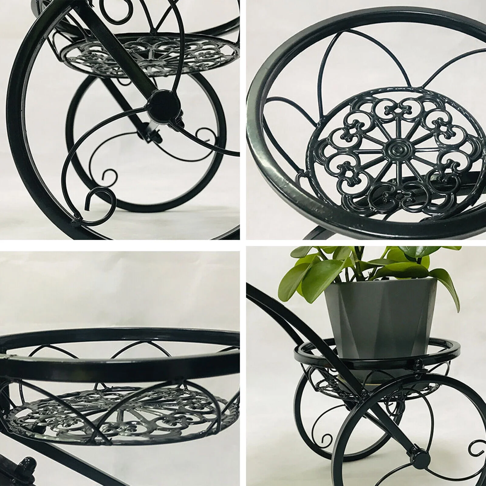 FETCOI Tricycle Plant Stand Flower 3 Pots Cart Holder Planter Rack Display Garden Patio