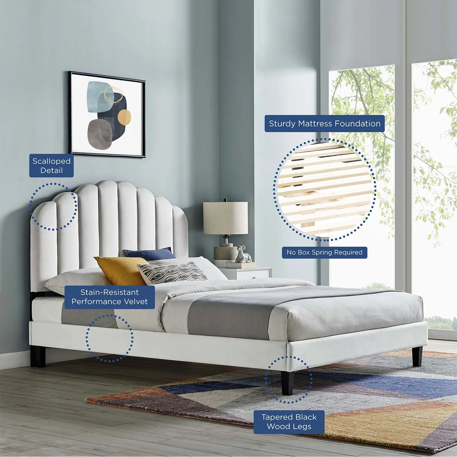 Platform Bed Frame, Twin Size, Grey Gray, Velvet, Modern Contemporary, Bedroom Master Guest Suite Room