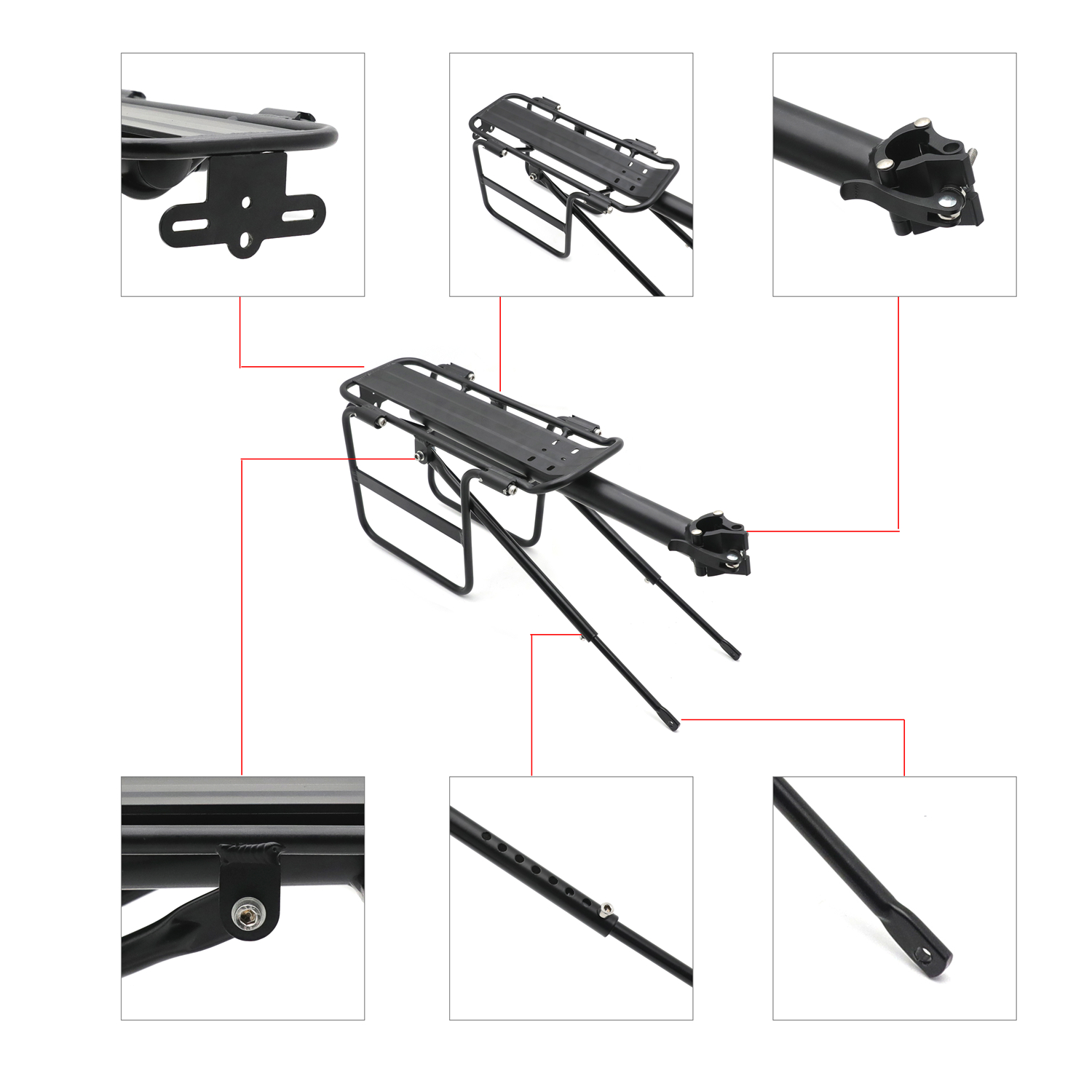 Bicycle Rear Rack Fender Luggage Rack Seat w/ metal adjustable side wing