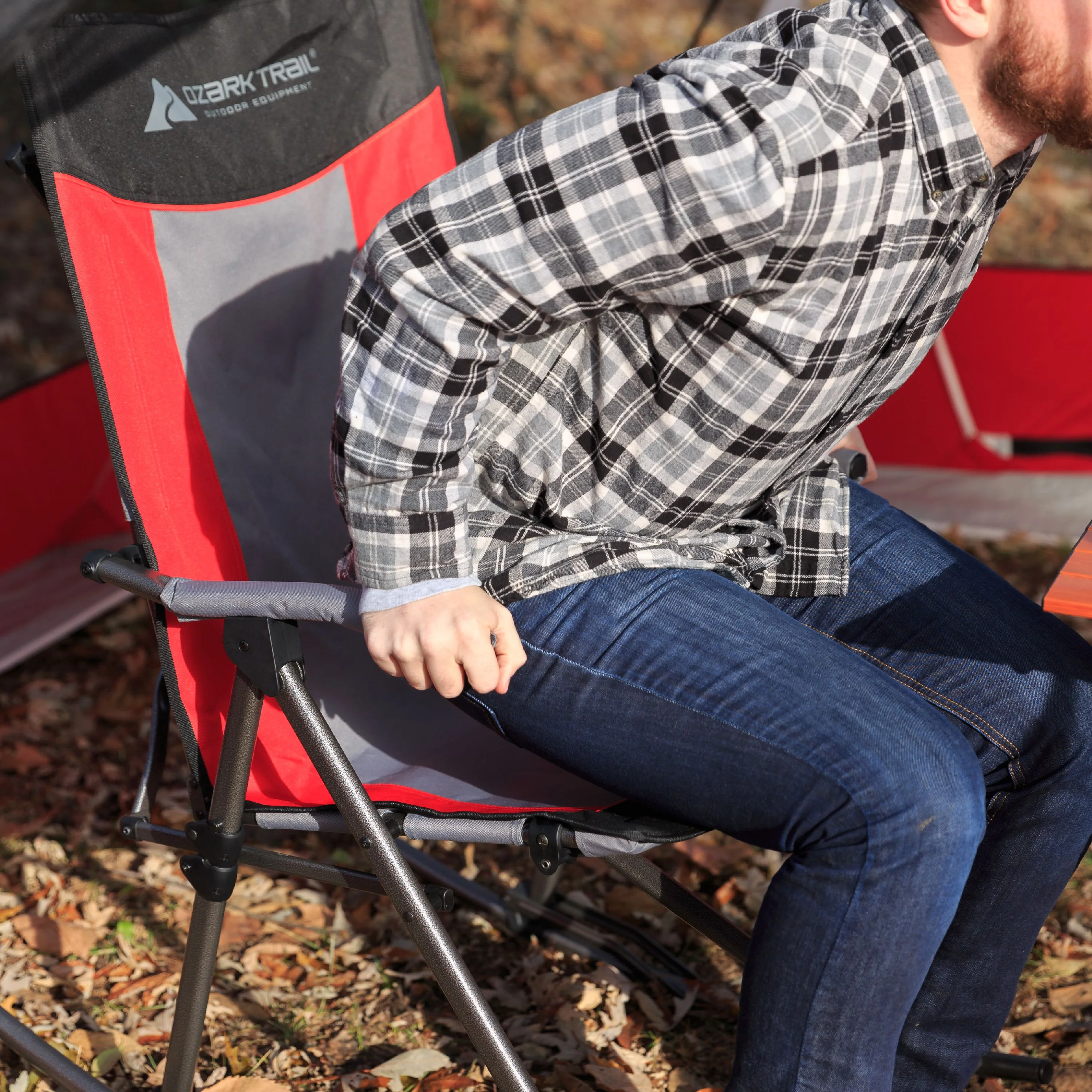 Ozark Trail Camping Rocking Chair, Red, 19lbs