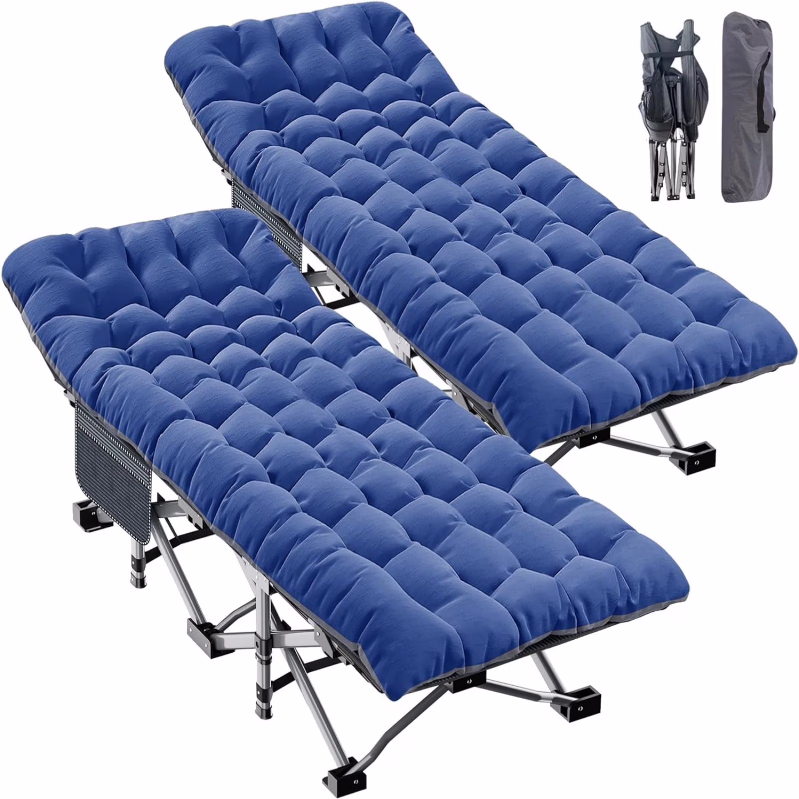 MOPHOTO 2 Pack Outdoor Portable Camping Cots for Adults 880lbs, Sleeping Cot with Mattress, 75