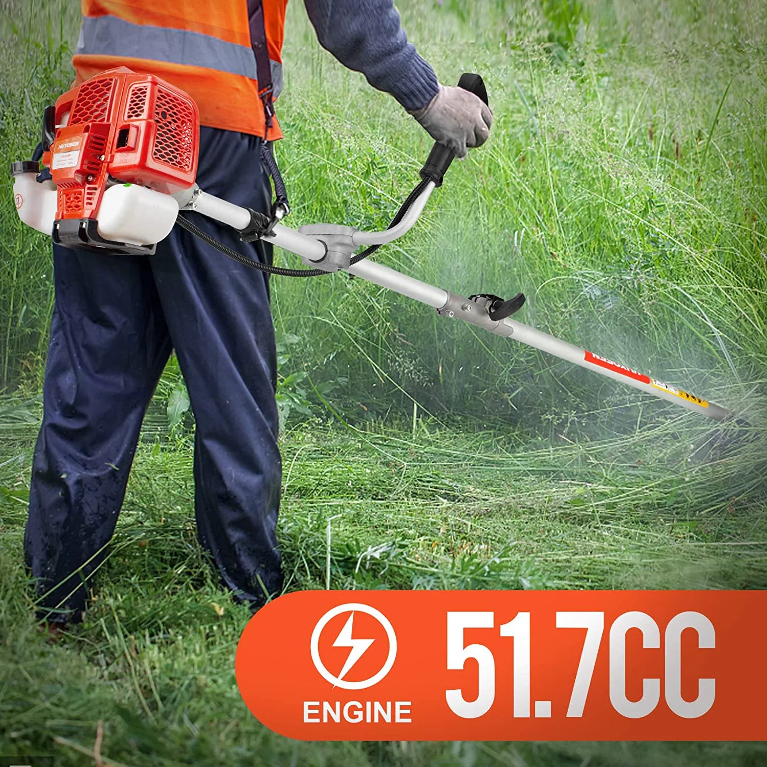 HUYOSEN 51.7CC Grass String Trimmers Gas Straight Shaft Brush Cutter Gasoline Powered Grass Weed Trimmer Straight Shaft Gas Weeder Eater Cutter