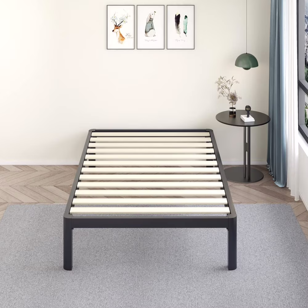 Popular Metal 18 Inch King Platform Bed Frame with Anti-Collision Round Legs  Black 3500 Lbs Heavy Duty Bed Frame with Wood Slats  No Box Spring Needed  Easy Assembly