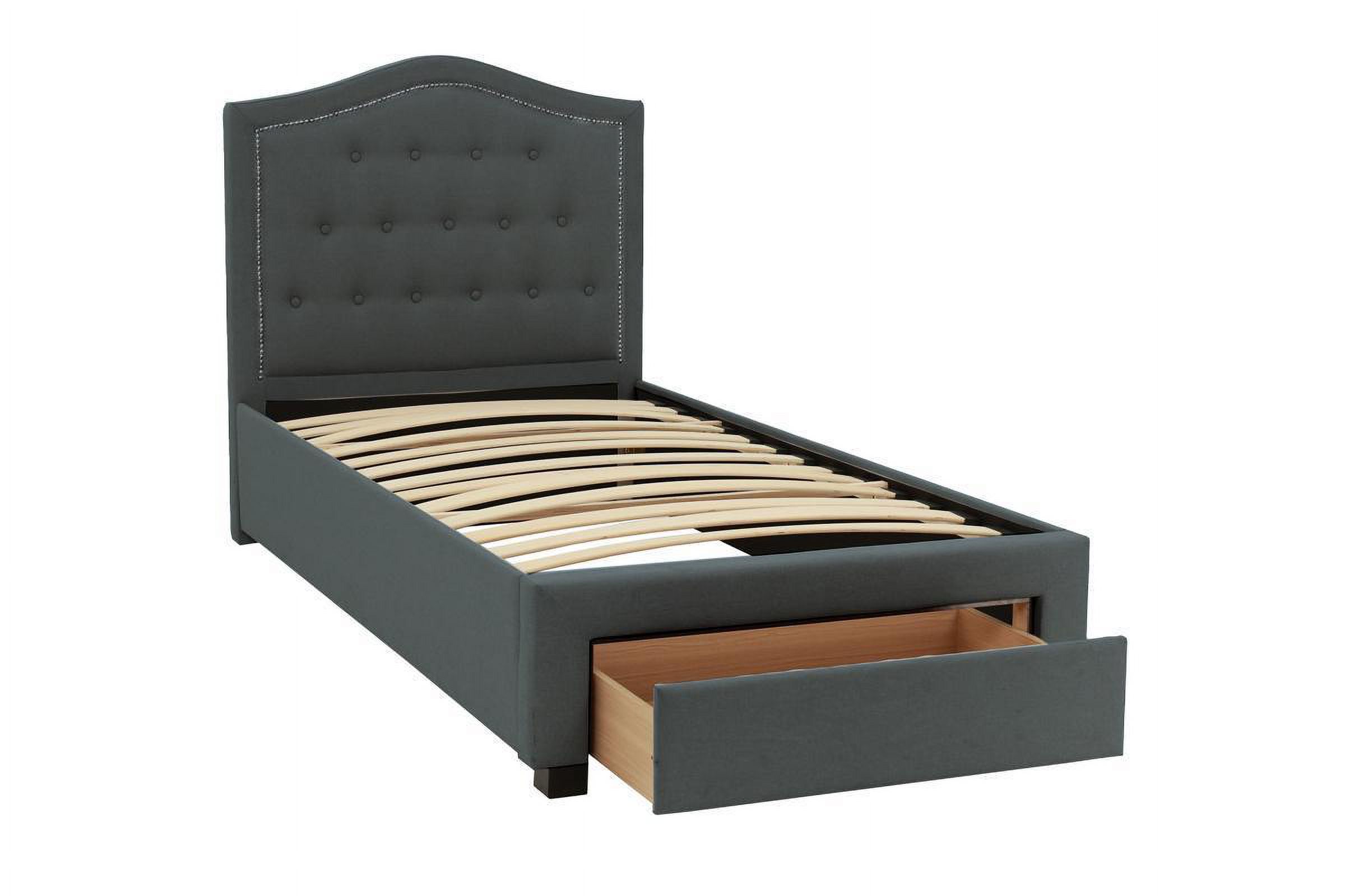 Imani Twin Size Bed w Drawer Button Tufted  - Charcoal