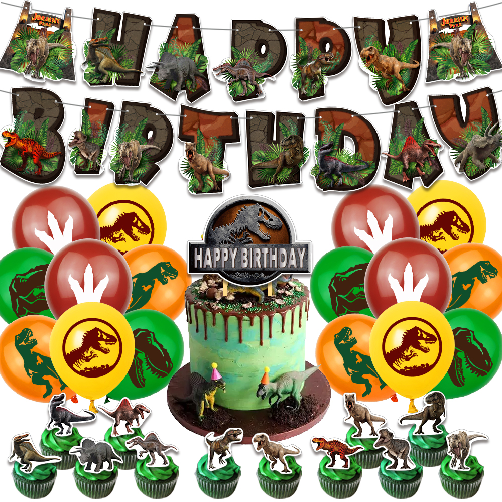Dinosaur Birthday Party Supplies Jurassic Theme Birthday Banner, Balloons, Cake Toppers, Cupcake Toppers Dinosaur Party Decorations for Kids' Party Supplies Party Favor