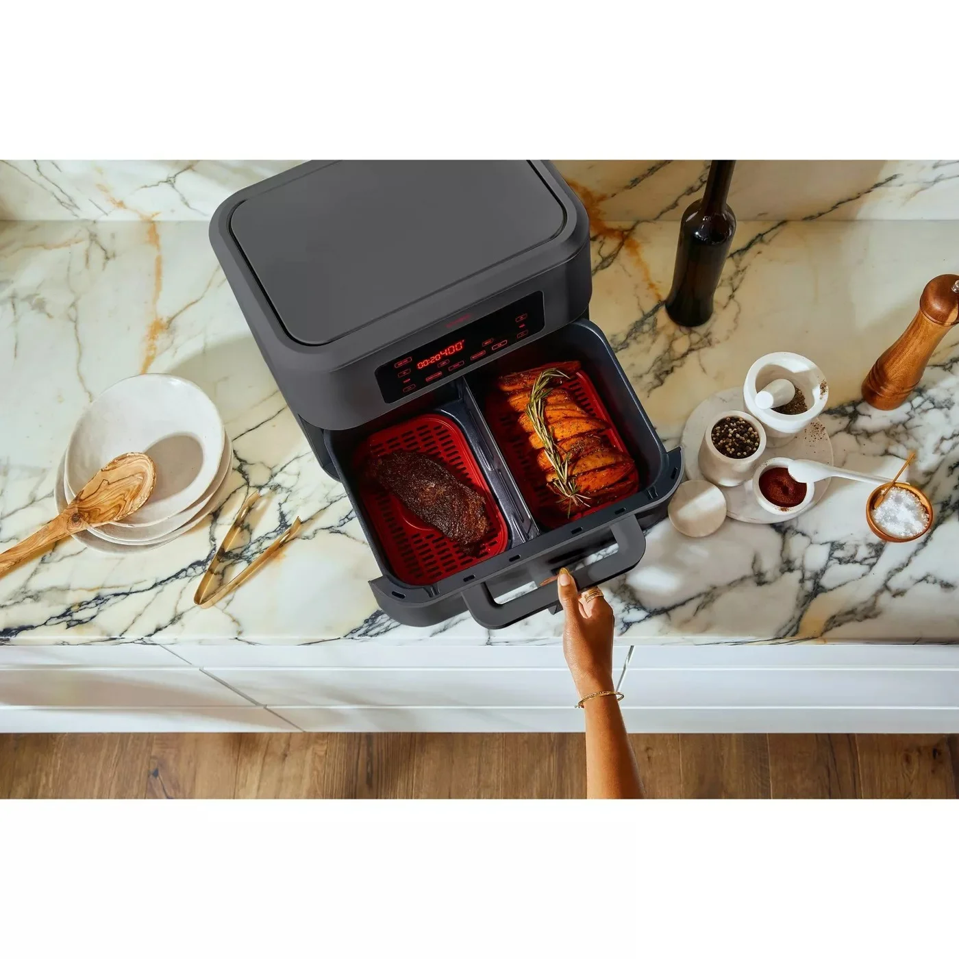 CRUXGG 6-in-1 9qt Air Fryer with TriZone Technology, Smoke Gray