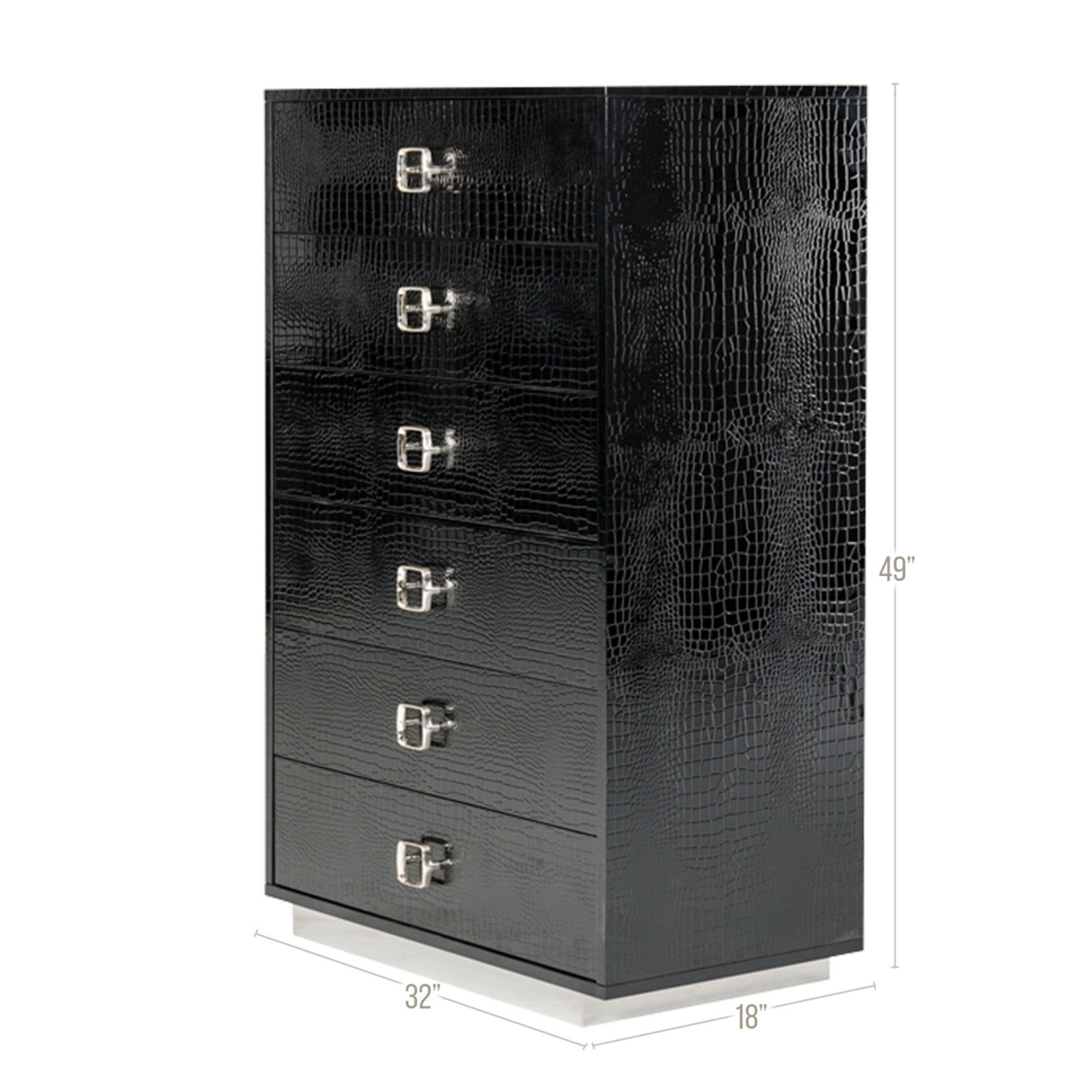 Benjara BM301317 49 in. Hart Dresser with 5 Drawers & Crocodile Skin Texture, Lacquer & Black