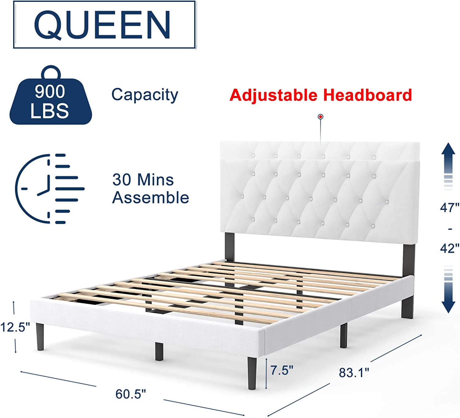 Molblly Twin Size Platform Bed Frame with Adjustable Headboard  Linen Fabric Wrap  Strong Frame and Wooden Slats Support  No Box Spring Needed  Non-Slip and Noise-Free  Easy Assembly  Dar