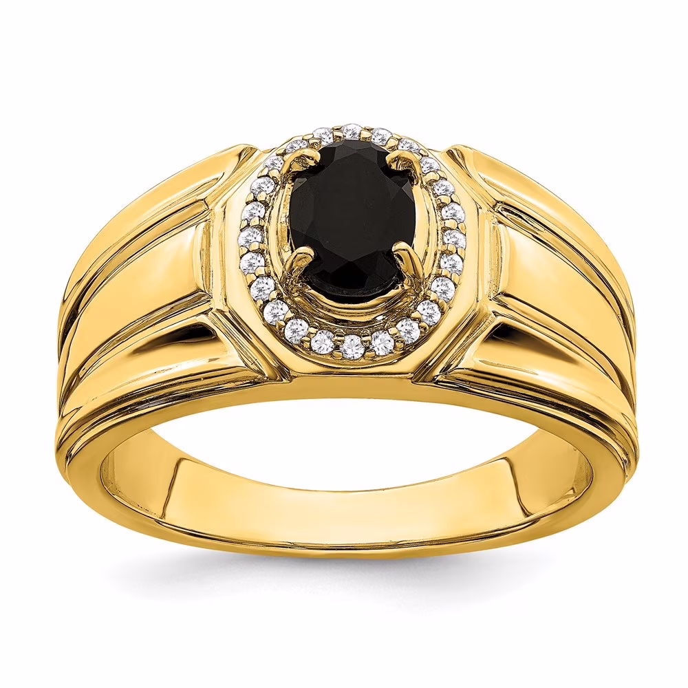 Auriga 14k Yellow Gold Onyx and Diamond Men's Ring Size- 10