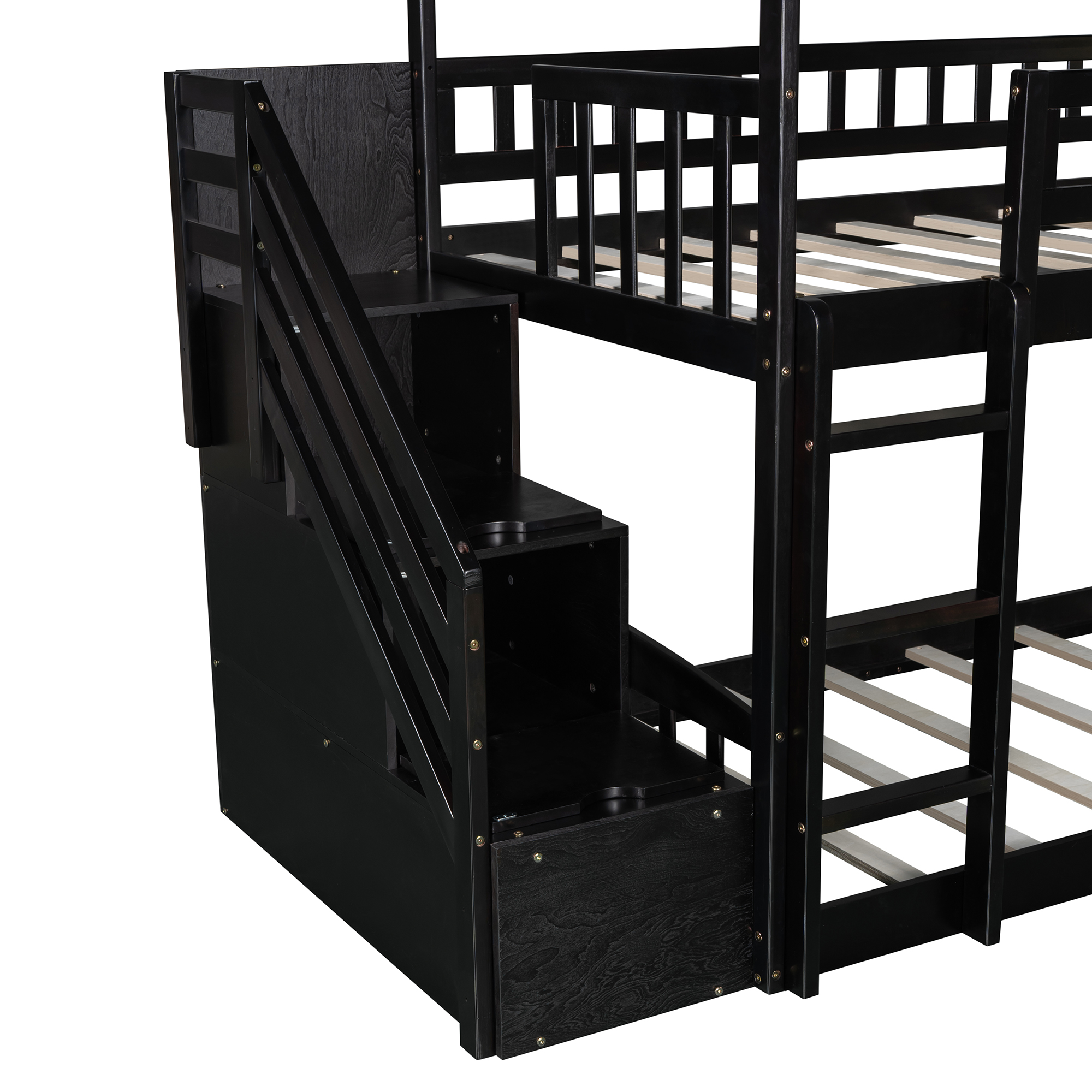 Espresso Twin Over Twin House Bunk Bed with Two Drawers and Slide