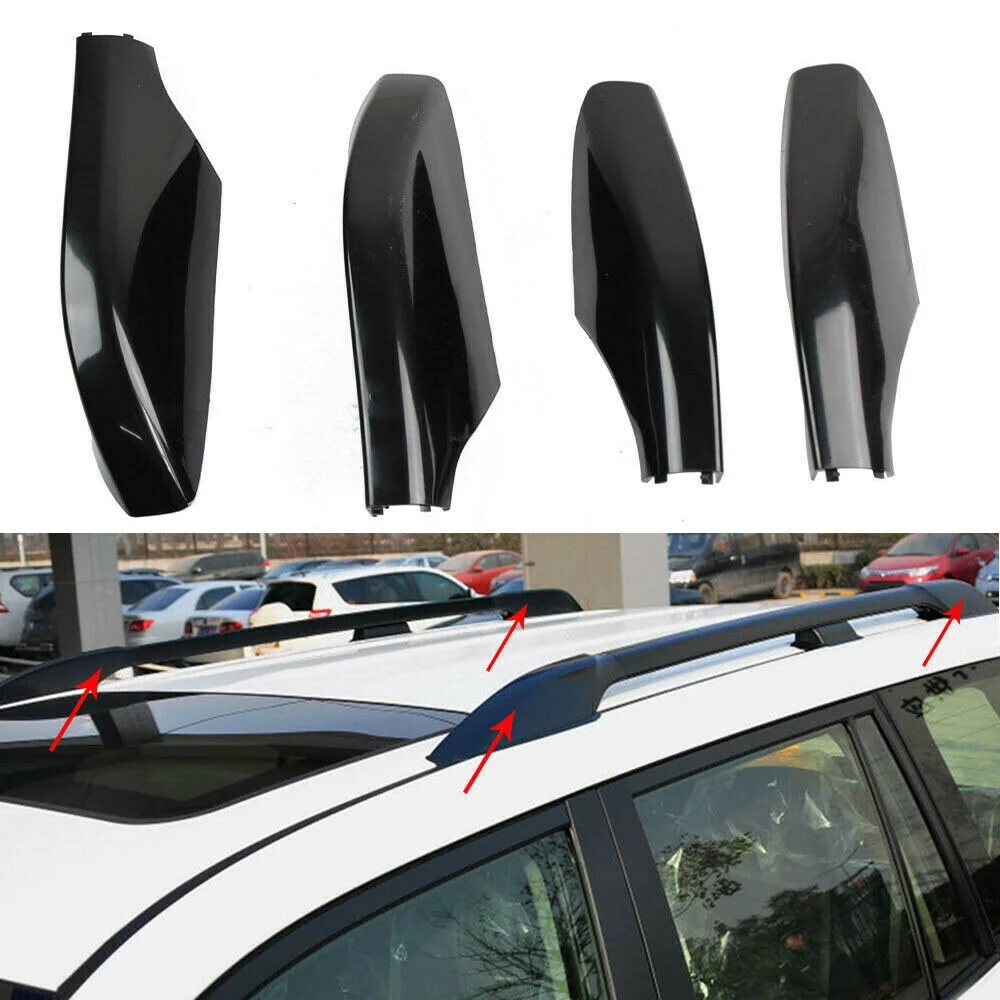 Anqidi 4Pcs Black ABS Roof Rack Bar Rail End Protection Cover Shell for Toyota Prado FJ120 2003-2009 2.7 4.0 Displacement