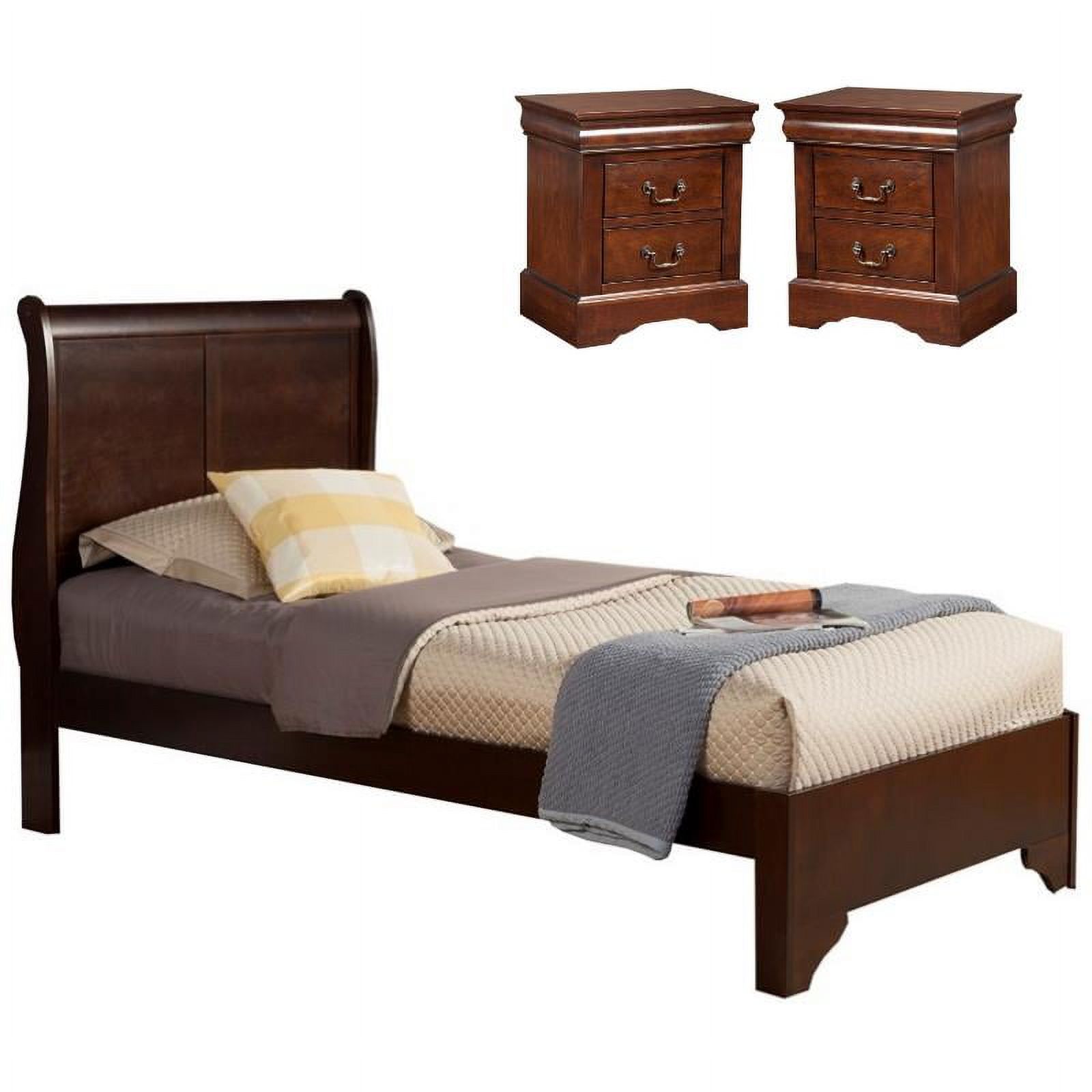 Home Square 3 Piece Set with 2-Drawer Nightstand and Twin Wood Sleigh Bed