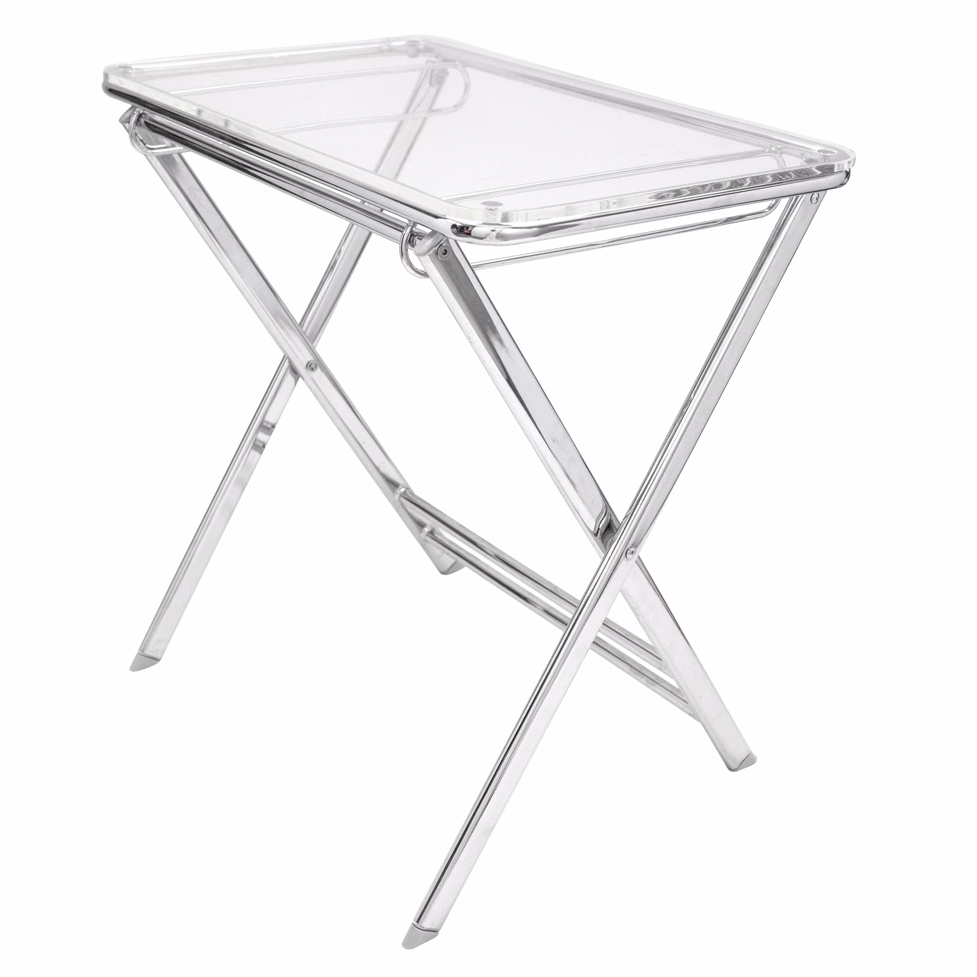 LeisureMod Victorian Foldable End Side Table Tray in Clear