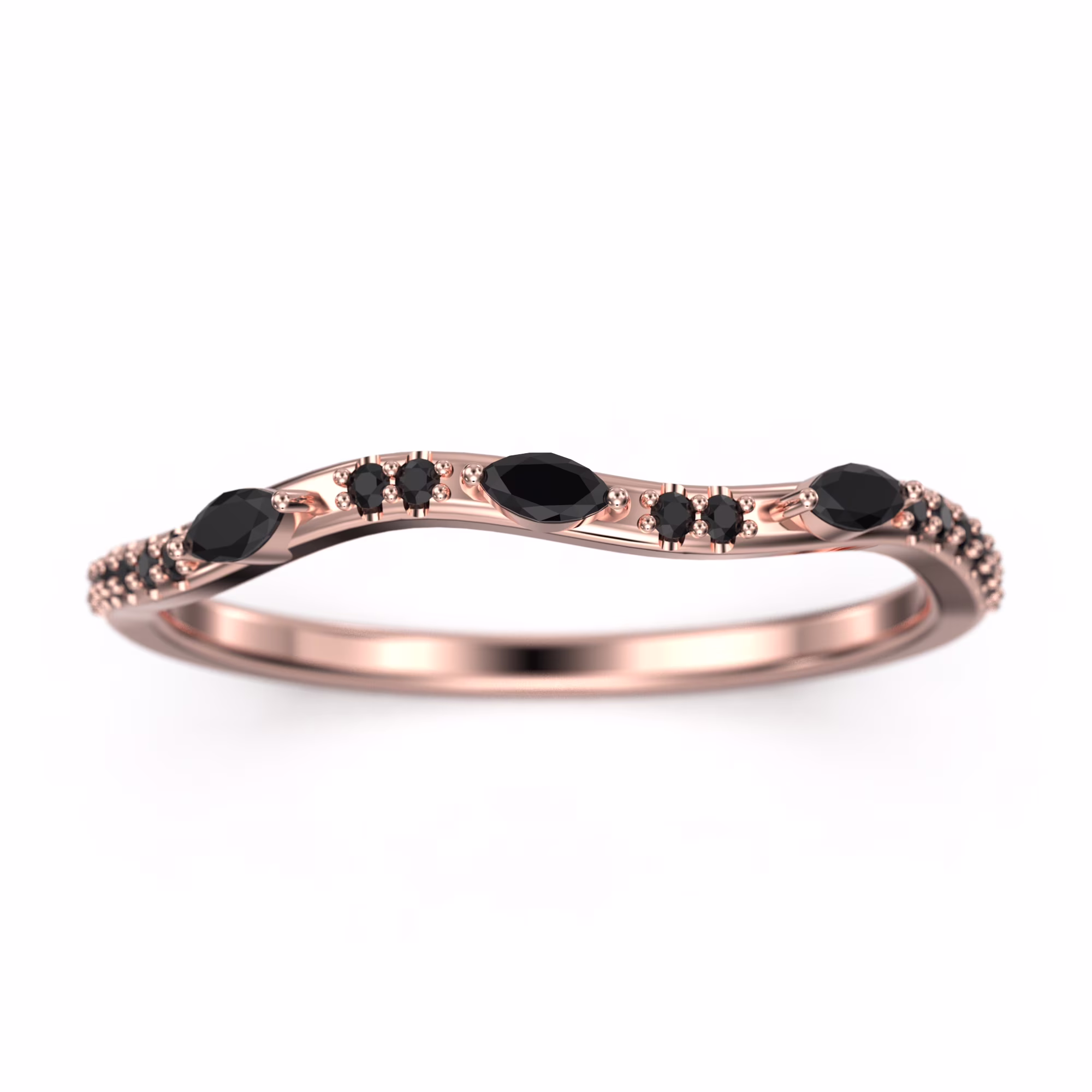 0.48ct Marquise and Round Black Diamond Moissanite 10K Rose GoldWedding Band