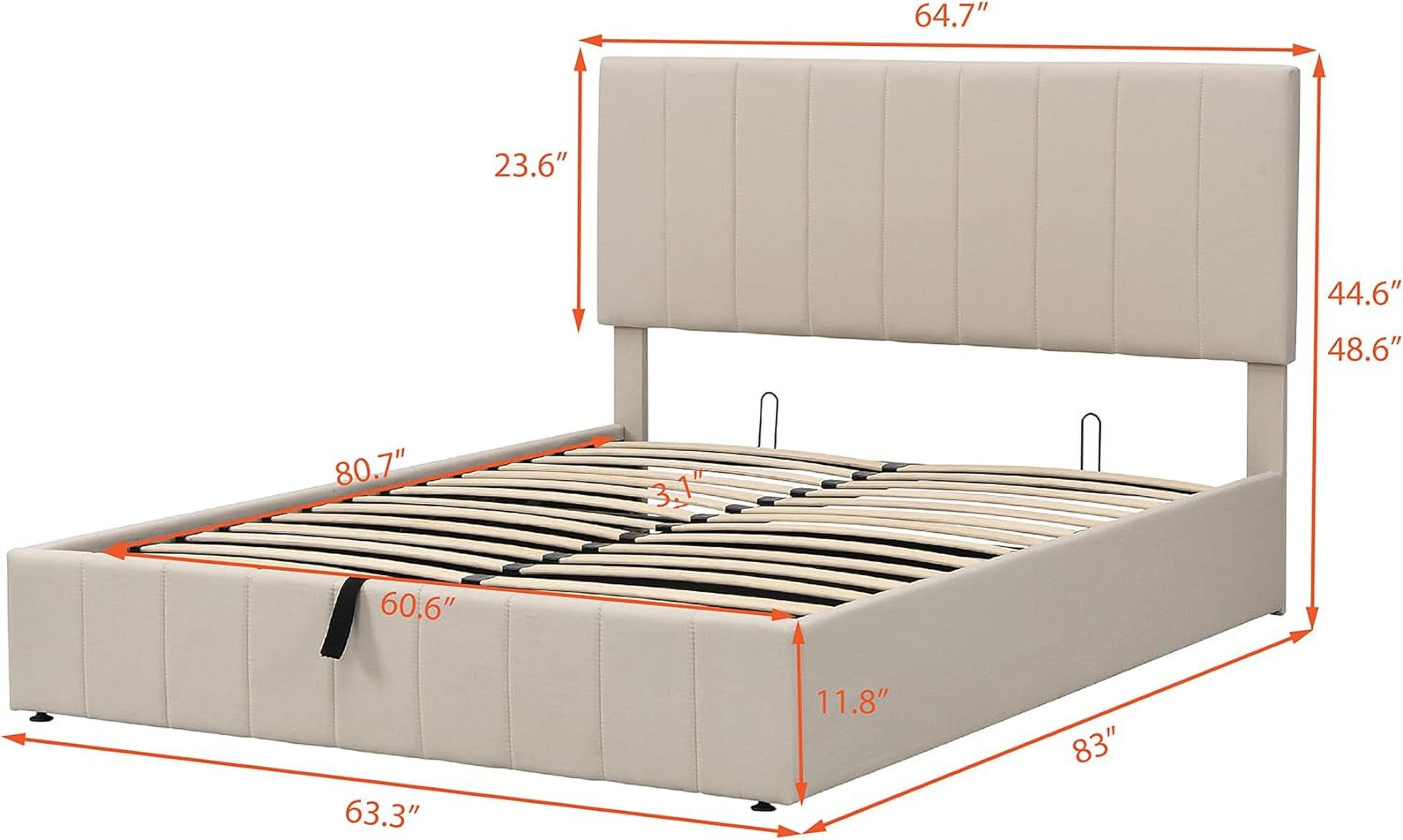 Gas Lift Upholstered Platform Bed With Storage Compartment, Platform Bed Frame With Headboard, Queen, No Box Spring Needed, Easy Assembly, Beige