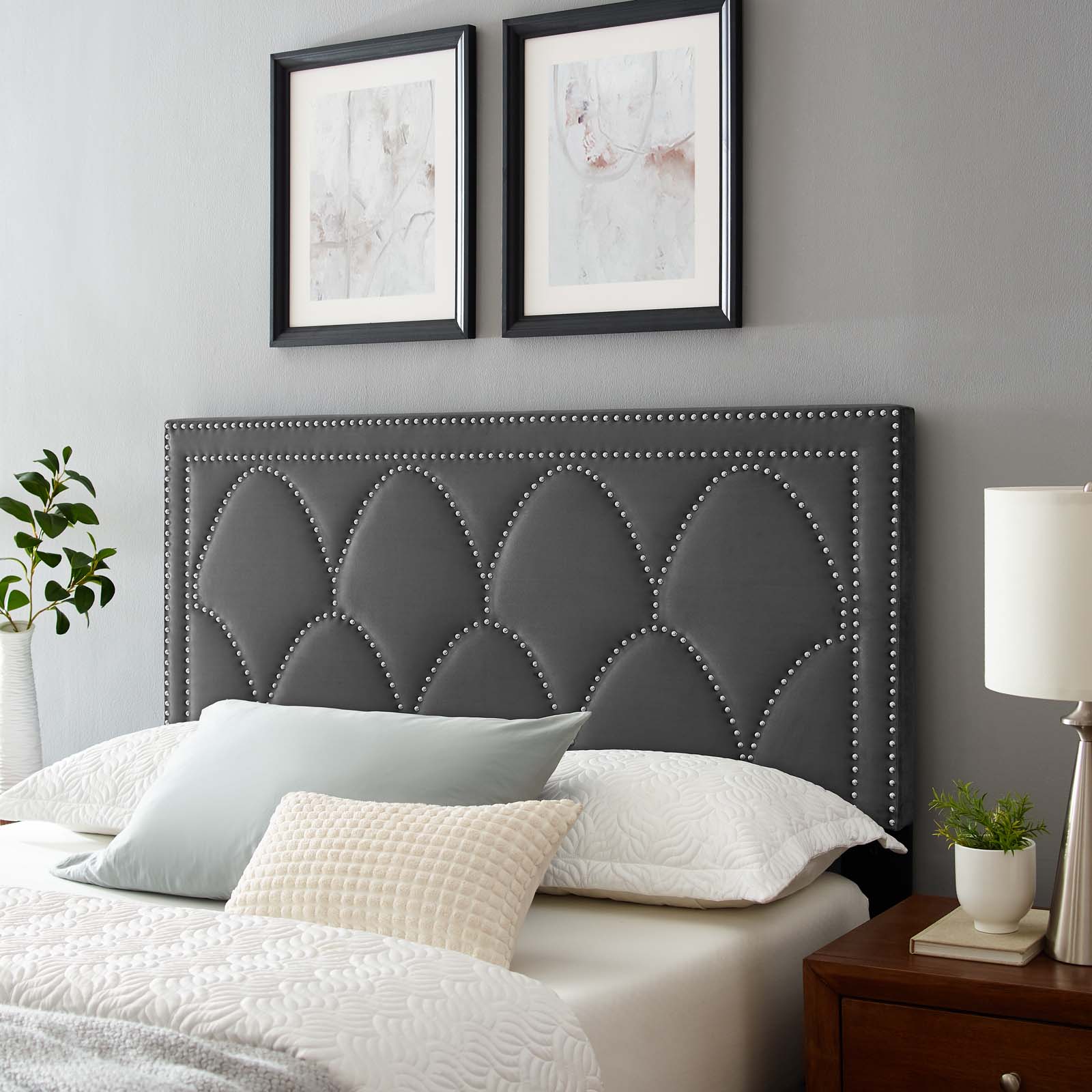 Modway Greta Performance Velvet Twin Headboard in Charcoal