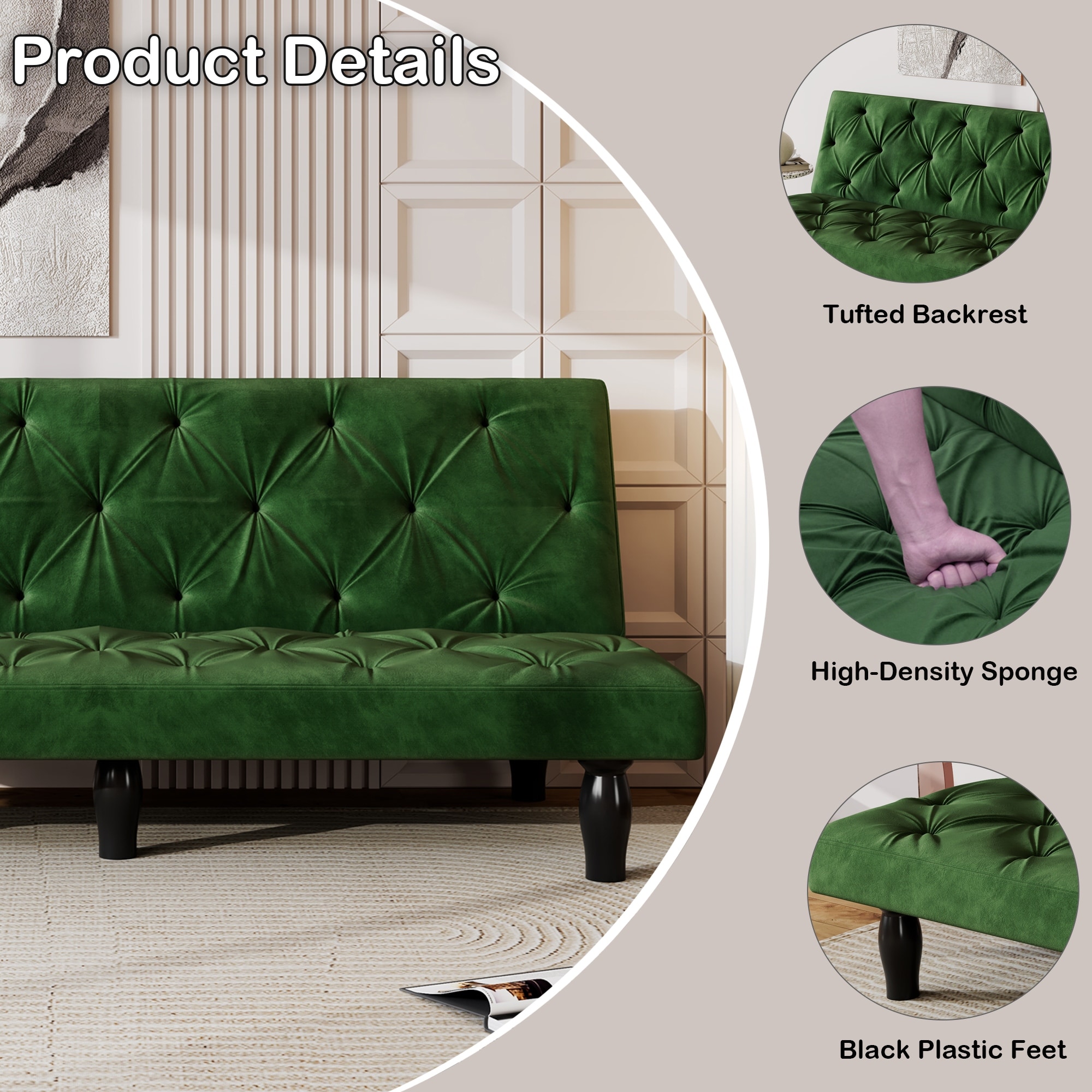 Green Fireworks Texture Sleeper Loveseat Convertible Loveseat Sofa Armless Settee Bed 2-in-1 Bench Recliner Sofa for Living Room