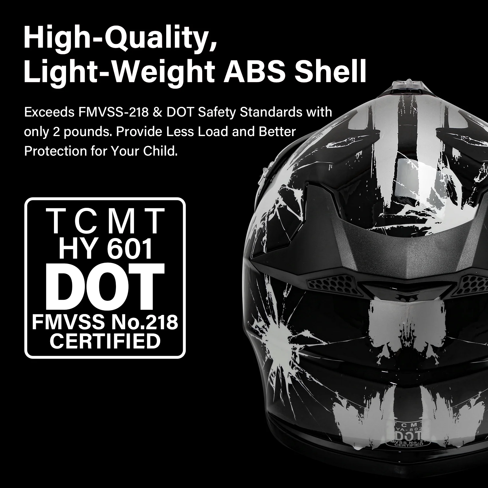 TCMT DOT Dirt Bike Helmet for Kids with Goggles & Gloves, for Motocross Offroad Street Motorcycle, Youth S Size, Black White Firework