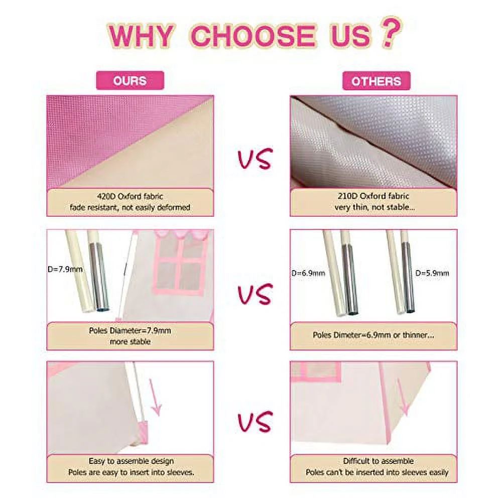 TTLOJ Kids Play Tent for Girls Boys 420D Oxford Fabric Princess Playhouse Pink Castle Play Tent Children Fairy Tale Teepee Tent Indoor Outdoor with Carry Bag, Star Lights Included