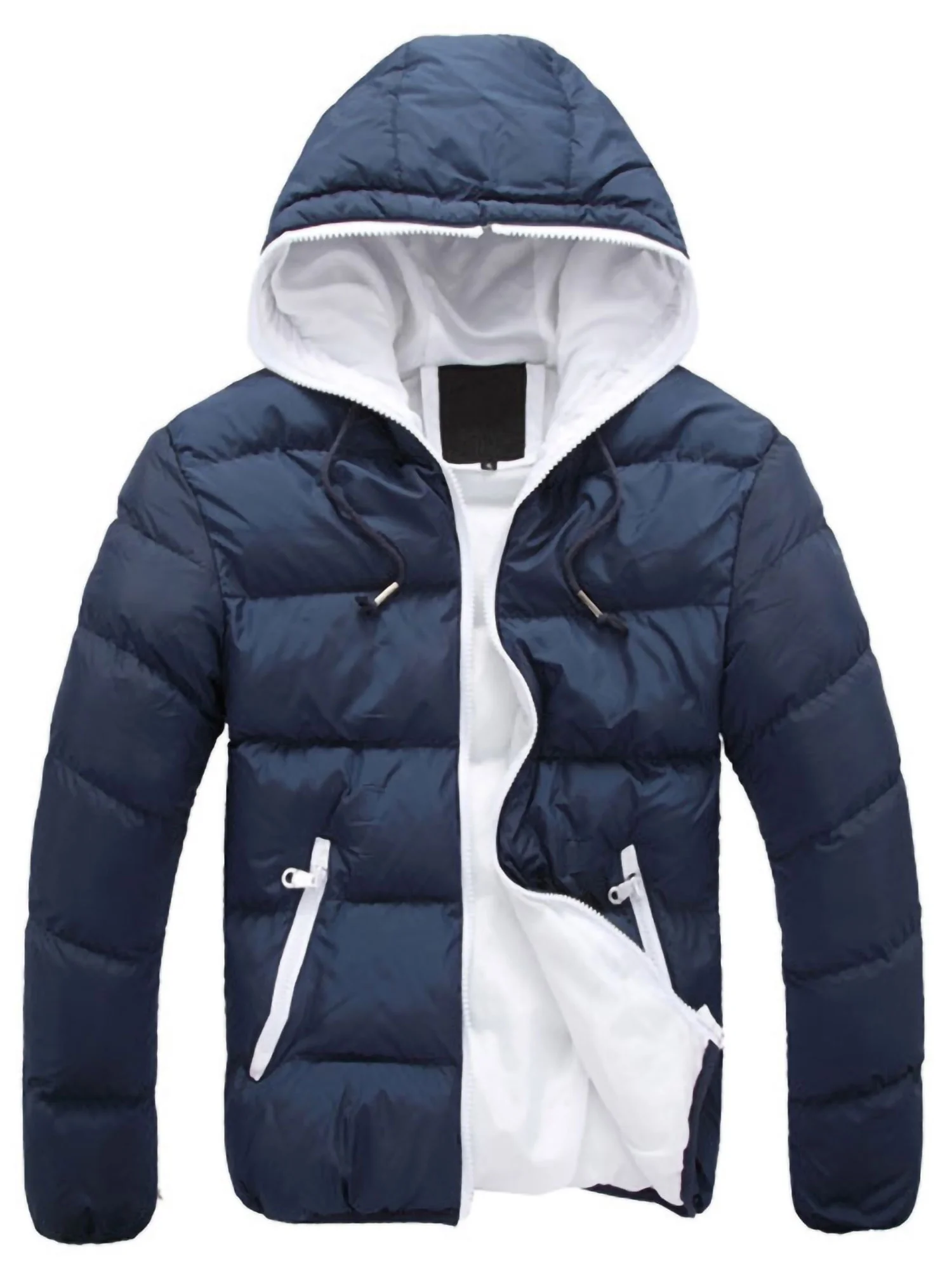 Men's Winter Plus Size Hooded Puffer Coat Warm Lightweight  Parka Long Sleeve Outdoor Travel Snowboarding Jackets with Zipper Pockets