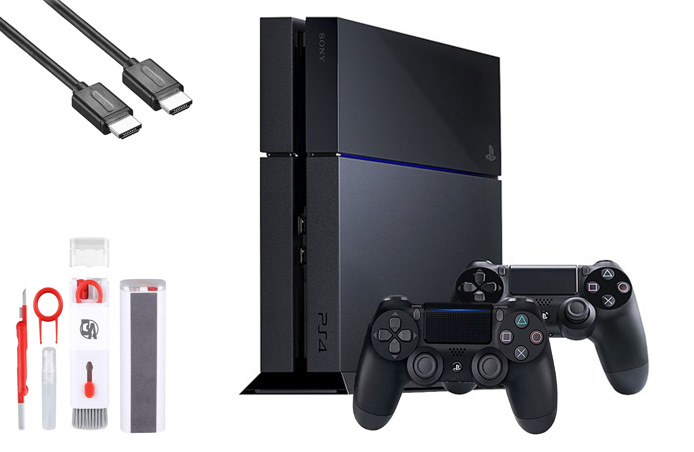 Pre-Owned Sony PlayStation 4 500GB Gaming Console Black HDMI Cable 2 Controller with BOLT AXTION Cleaning Kit Bundle (Refurbished: Like New)