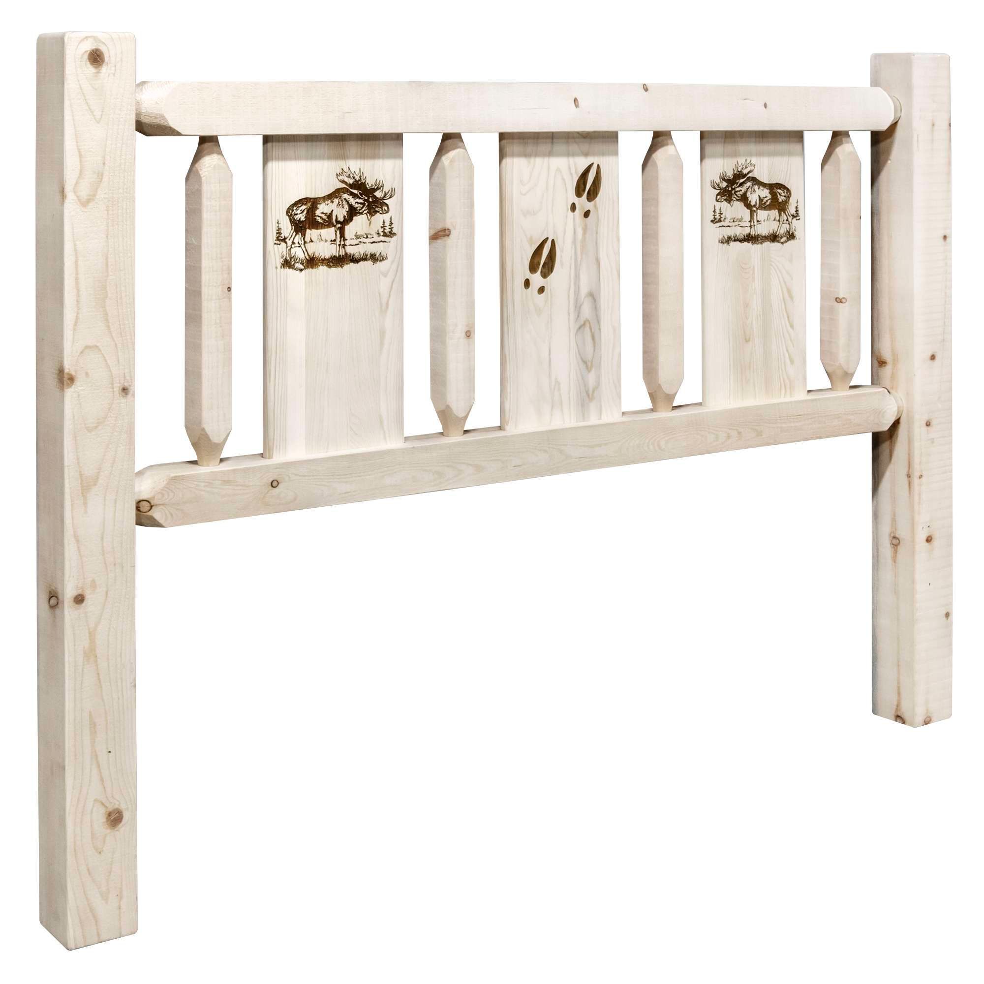 Homestead Collection Twin Headboard w/ Laser Engraved Moose Design, Clear Lacquer Finish