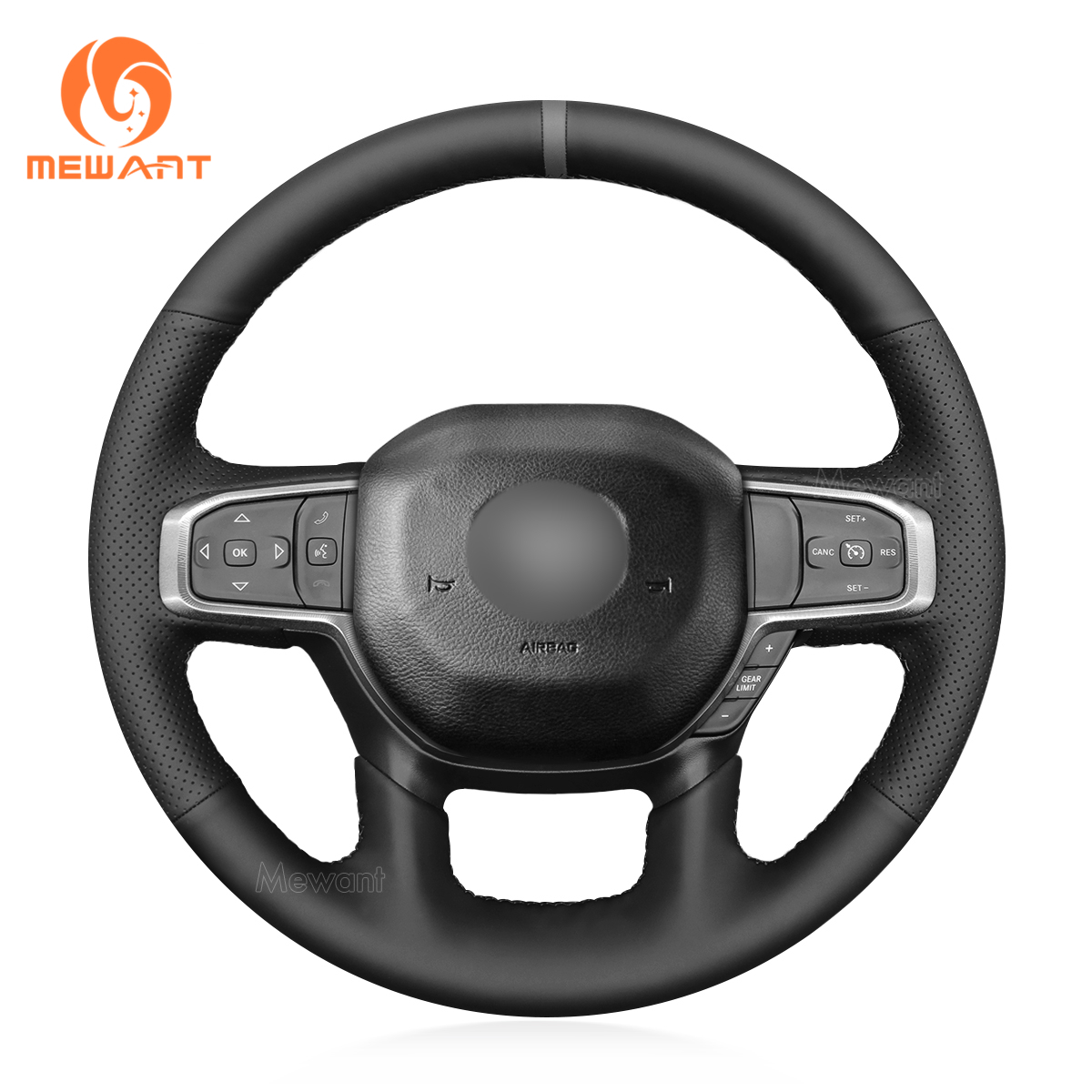 MEWANT Hand Stitch Leather Car Steering Wheel Cover for Dodge RAM 1500 2019-2023