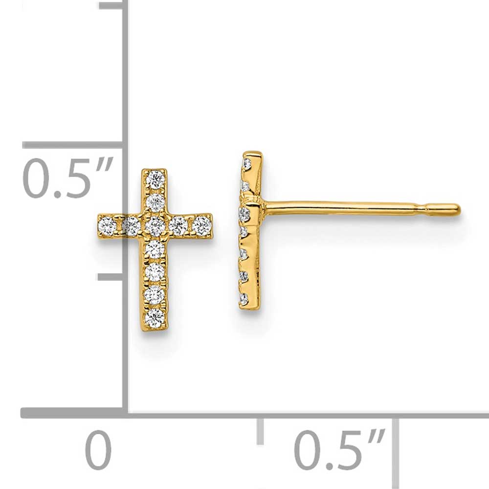 Finest Gold 14K Yellow Gold Madi K CZ Cross Post Earrings
