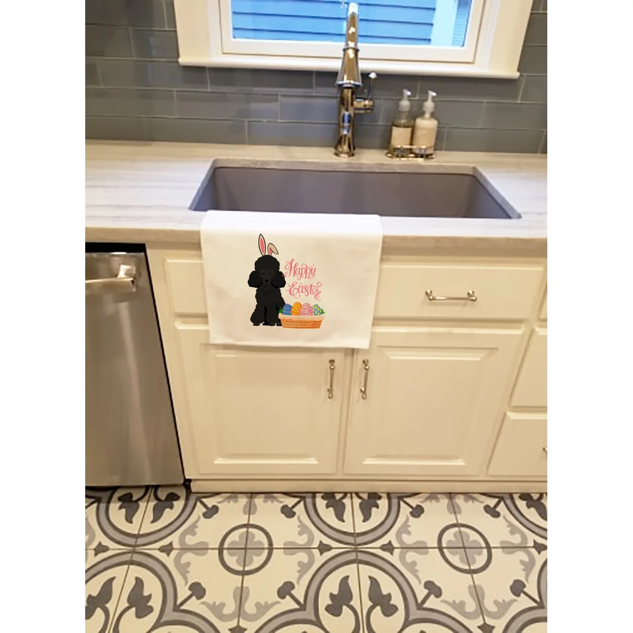Toy Black Poodle Easter White Kitchen Towel Set of 2 Dish Towels 19 in x 28 in