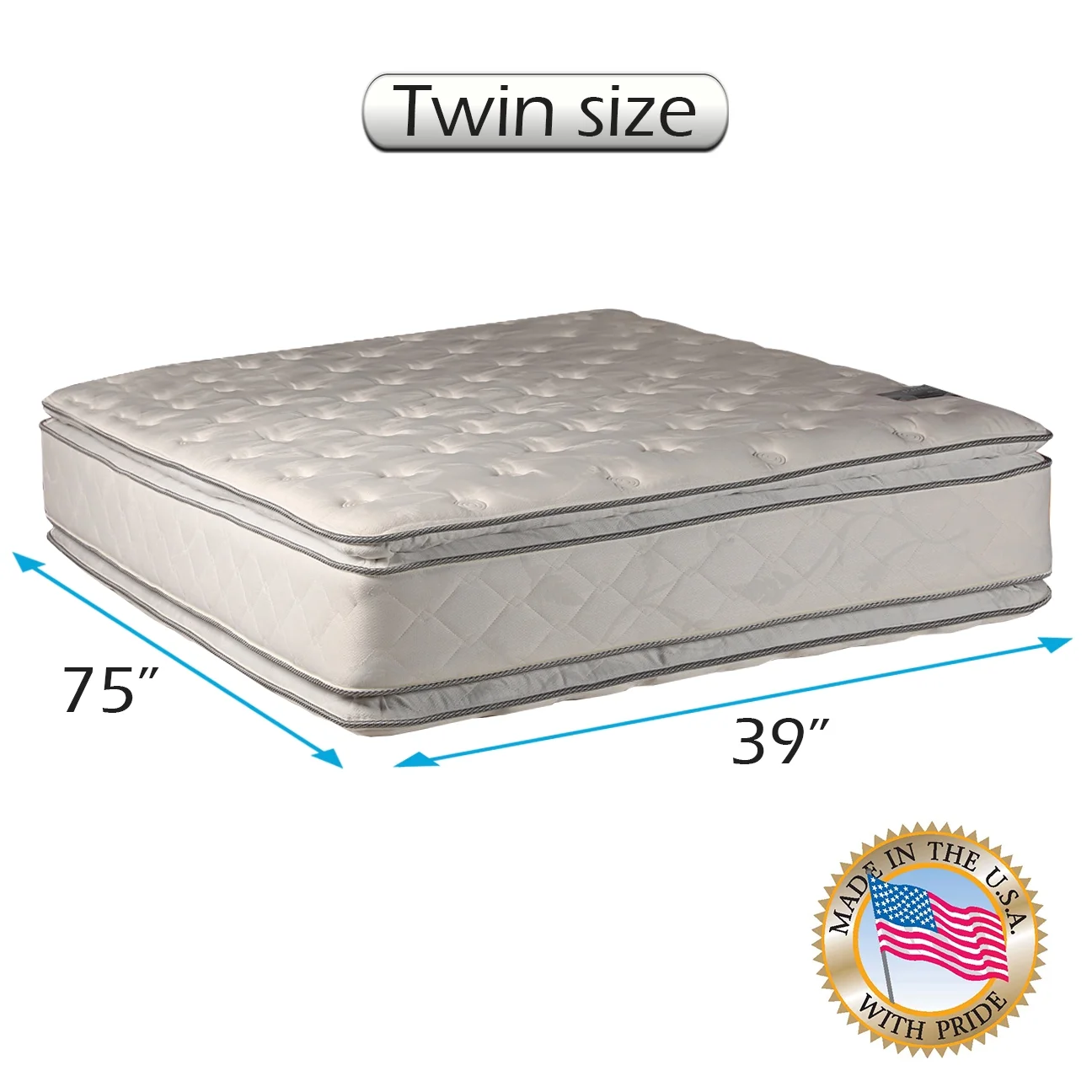 Dream Sleep Hollywood Gentle Plush Two-Sided Twin Eurotop Mattress Only with Bed Frame Included - Quilted Fabric, Orthopedic, Sleep System Support, Longlasting by Dream Solutions USA