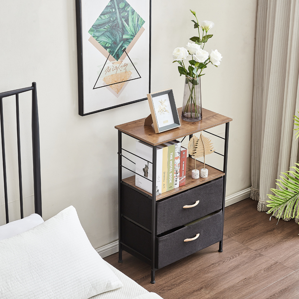 Musuos Bedside Table with 2 Fabric Drawers, Metal Frame Industrial Style