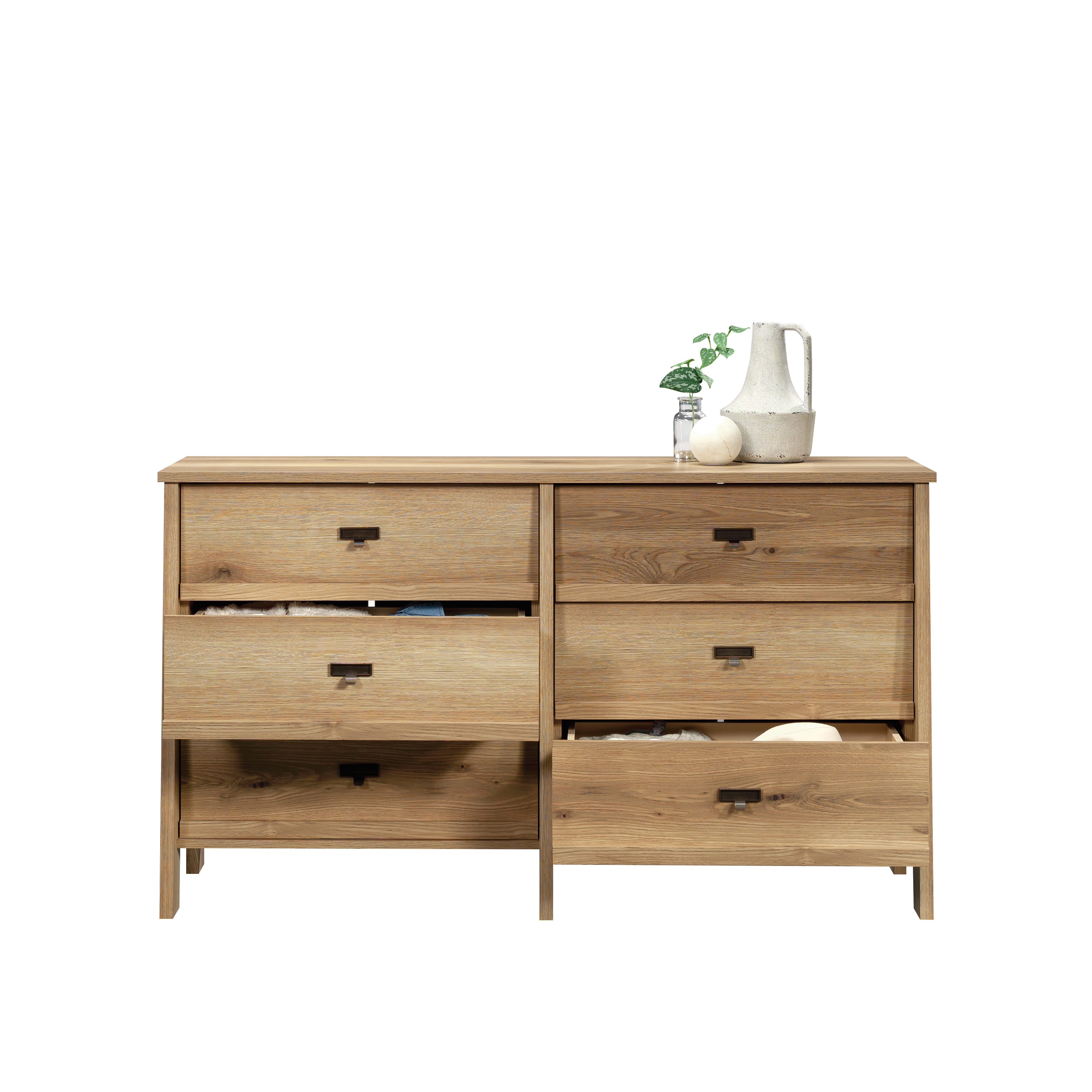 Sauder Trestle 6-Drawer Bedroom Dresser in Timber Oak, Timber Oak Finish