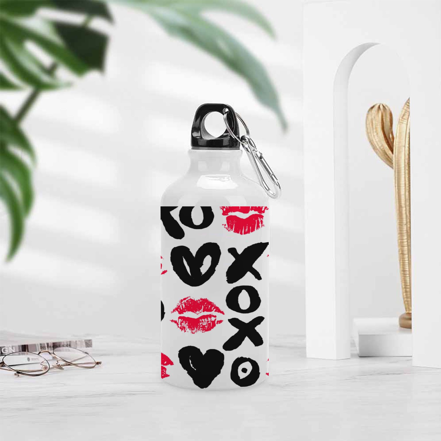 SKYSONIC 400ml Sport Aluminum Water Bottle,Kisses, Hearts and Lettering,Sport Multipack Leak Proof Easy Carry Travel Bottle with Twist Cap for Gym Hiking Camping Running Bike Outdoor