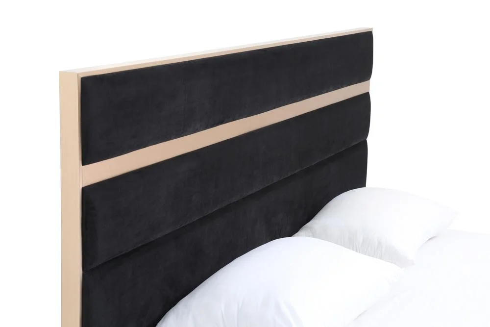 VIG Nova Domus Cartier Black Velvet Brushed Bronze King Bed Modern Contemporary
