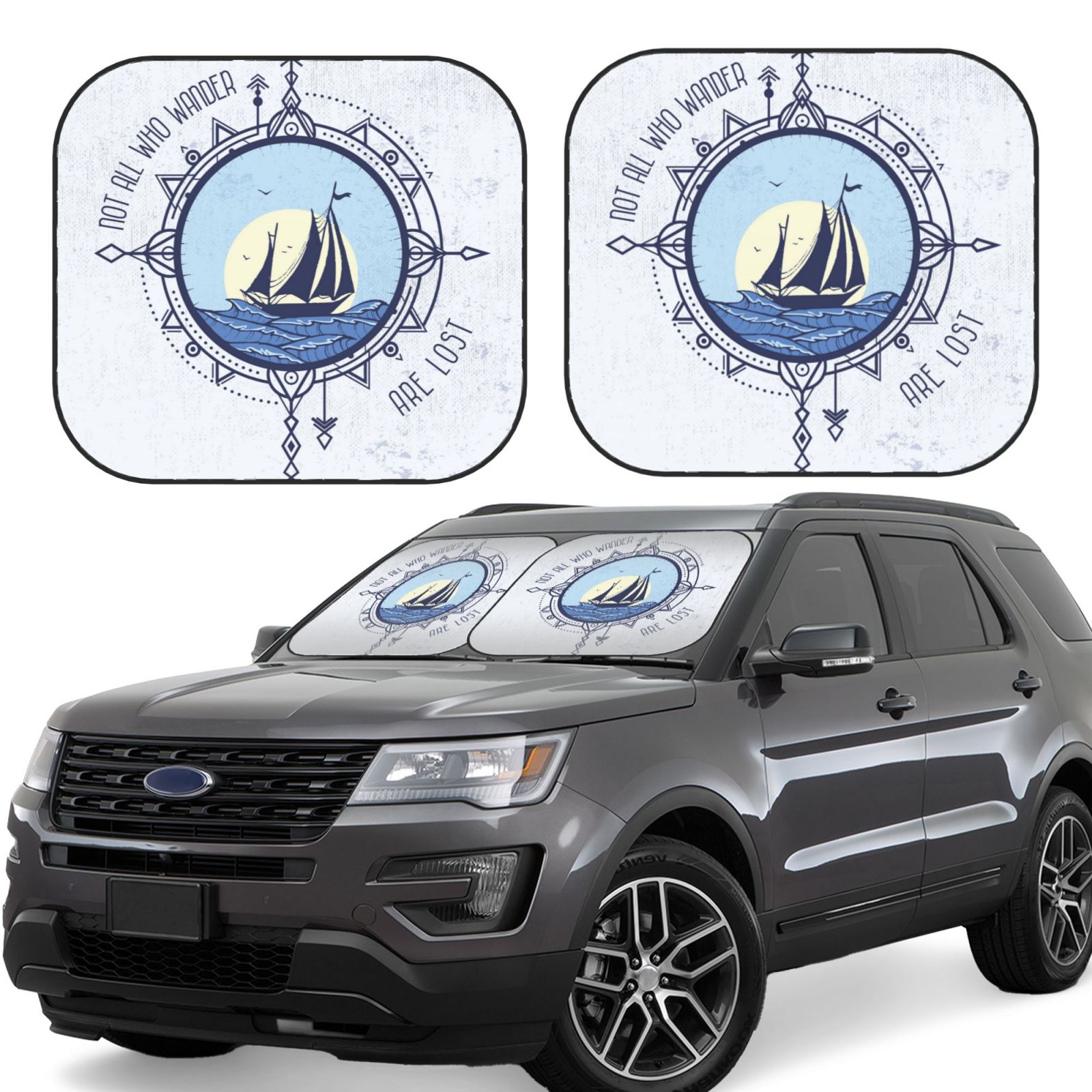Lukts Not All Who Wander Are Lost2 Print 2 Piece Car Sun Shade Windshield,Foldable Car Shade Front Windshield With Keeps Your Vehicle Cool, For Most Sedans Suv And Trucks - Small