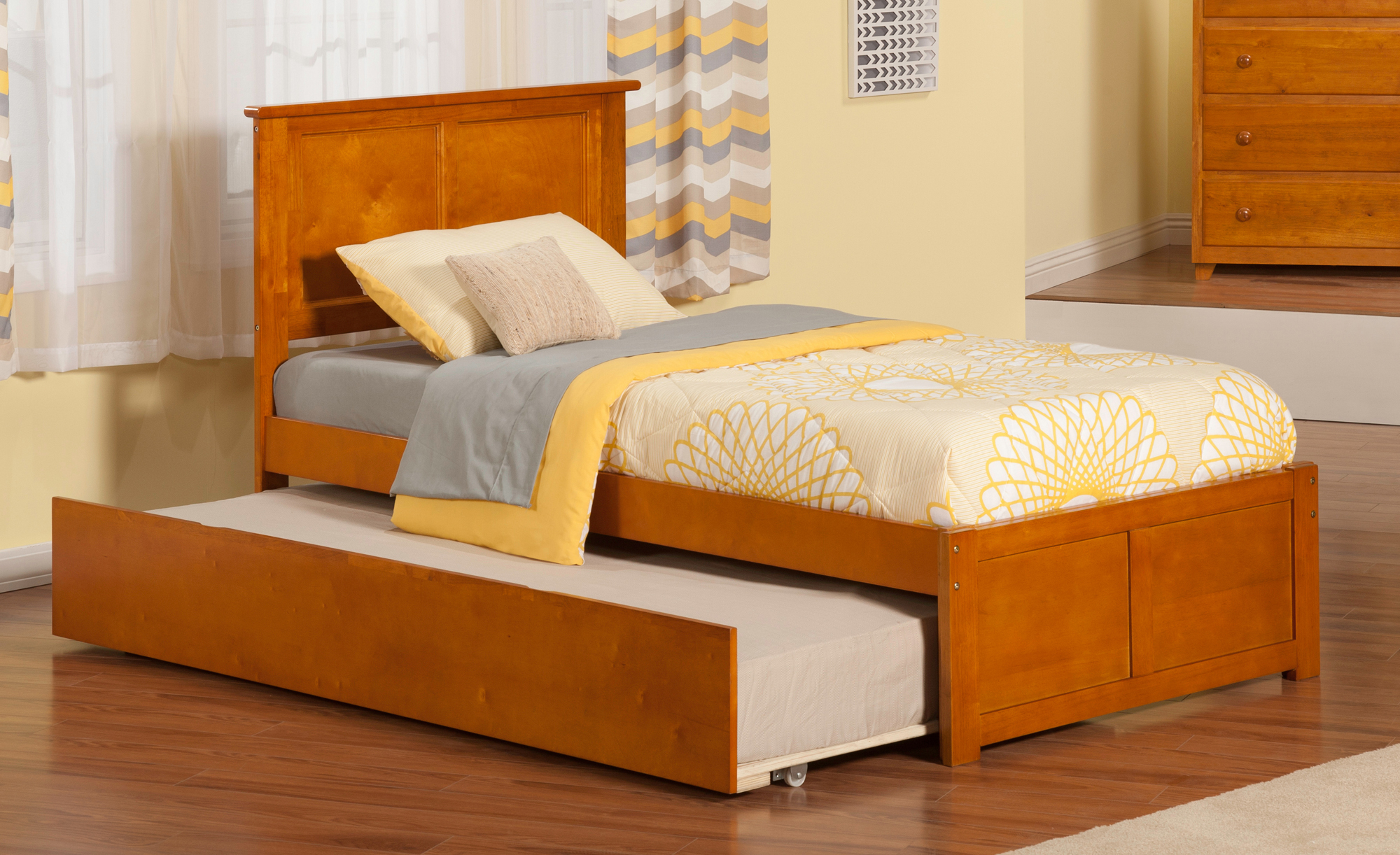 AFI Madison Caramel Solid Wood Platform Bed with Footboard and Twin Trundle, Twin