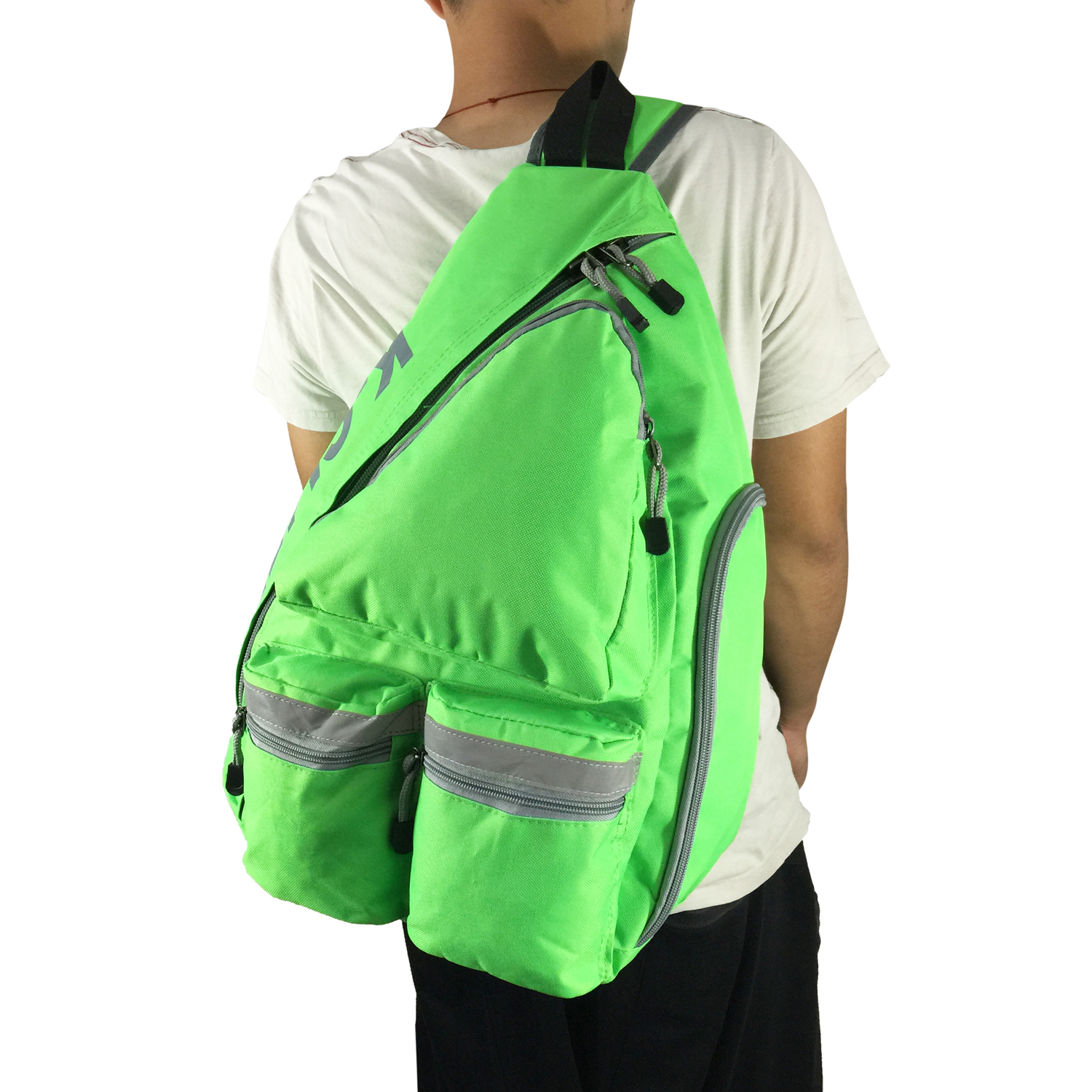 K-Cliffs 19 inch Unisex Reflective Sling Messenger Backpack Bright Green Student  Daypack