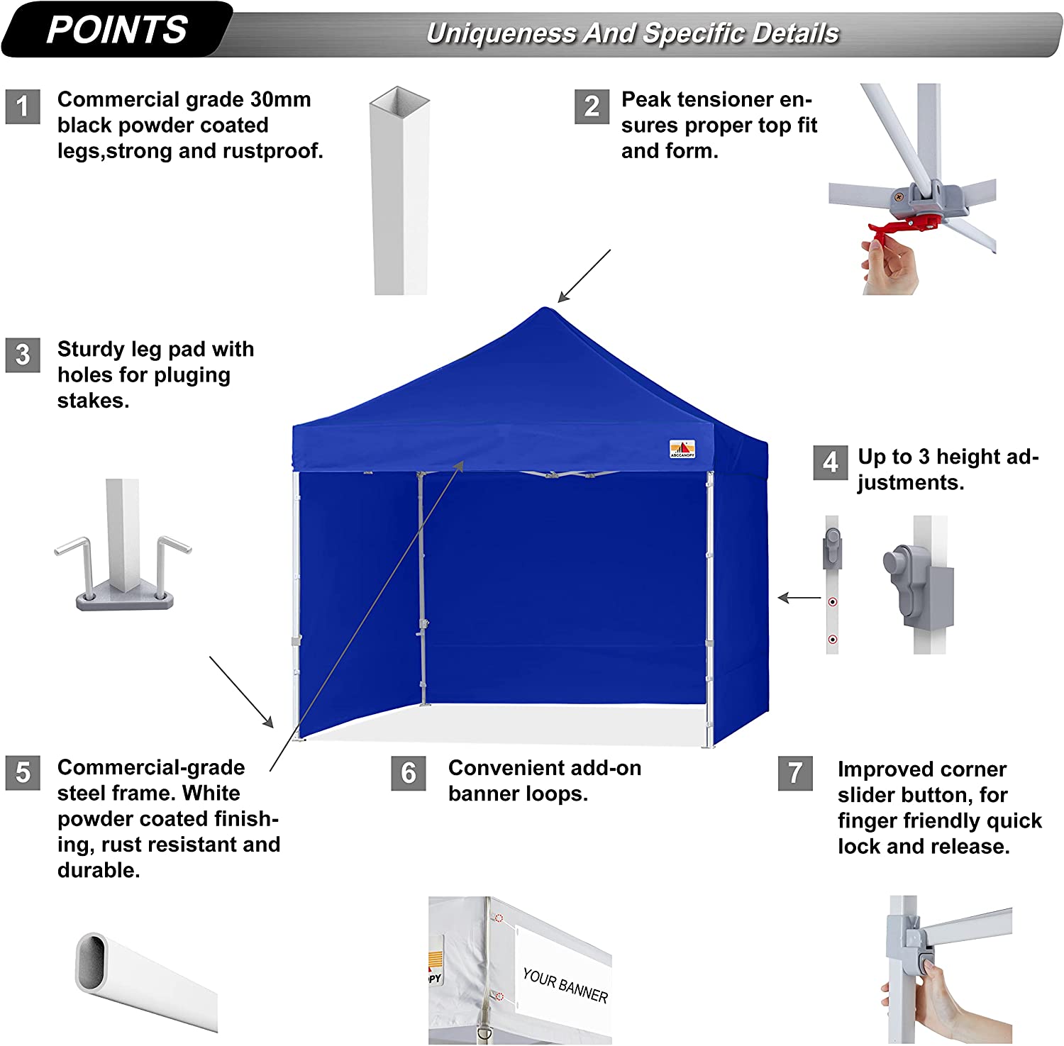 ABCCANOPY Ez Pop Up Canopy Tent with Sidewalls 10x10 Commercial -Series, Royal Blue 10X10 royal blue