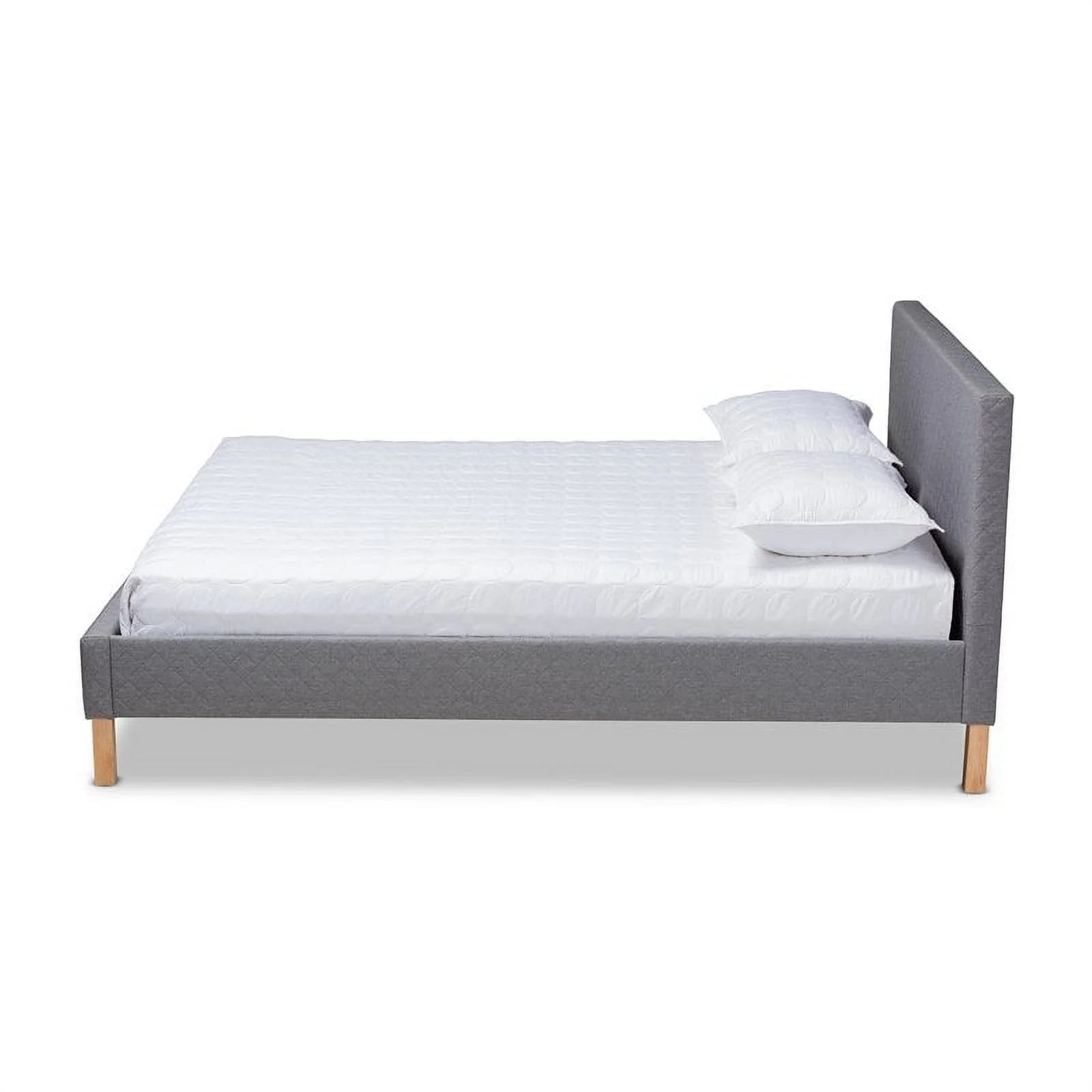 Allora Mid-Century Wood and Fabric King Platform Bed in Gray