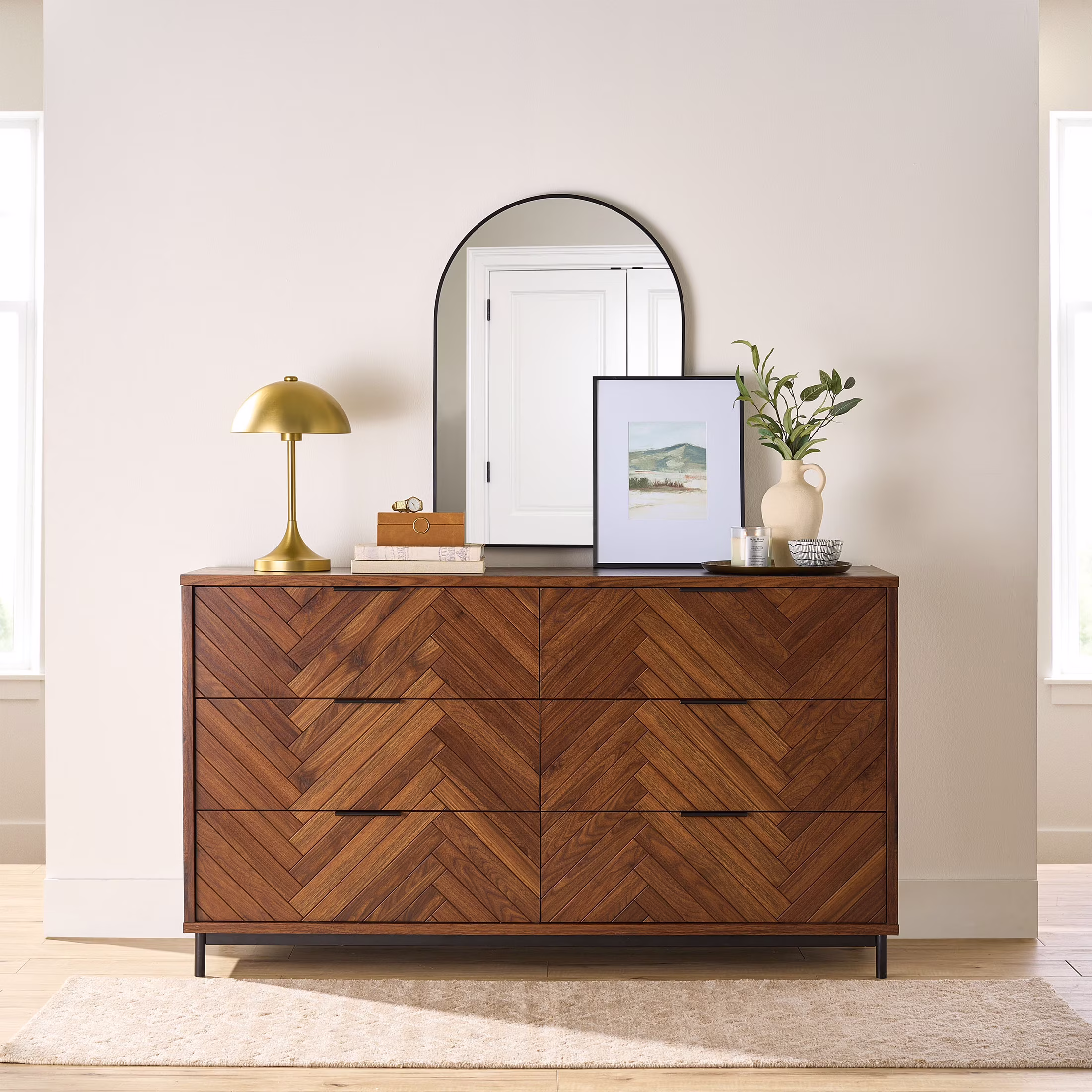 Better Homes & Gardens Wyatt Geo 6-drawer Dresser, Walnut Finish