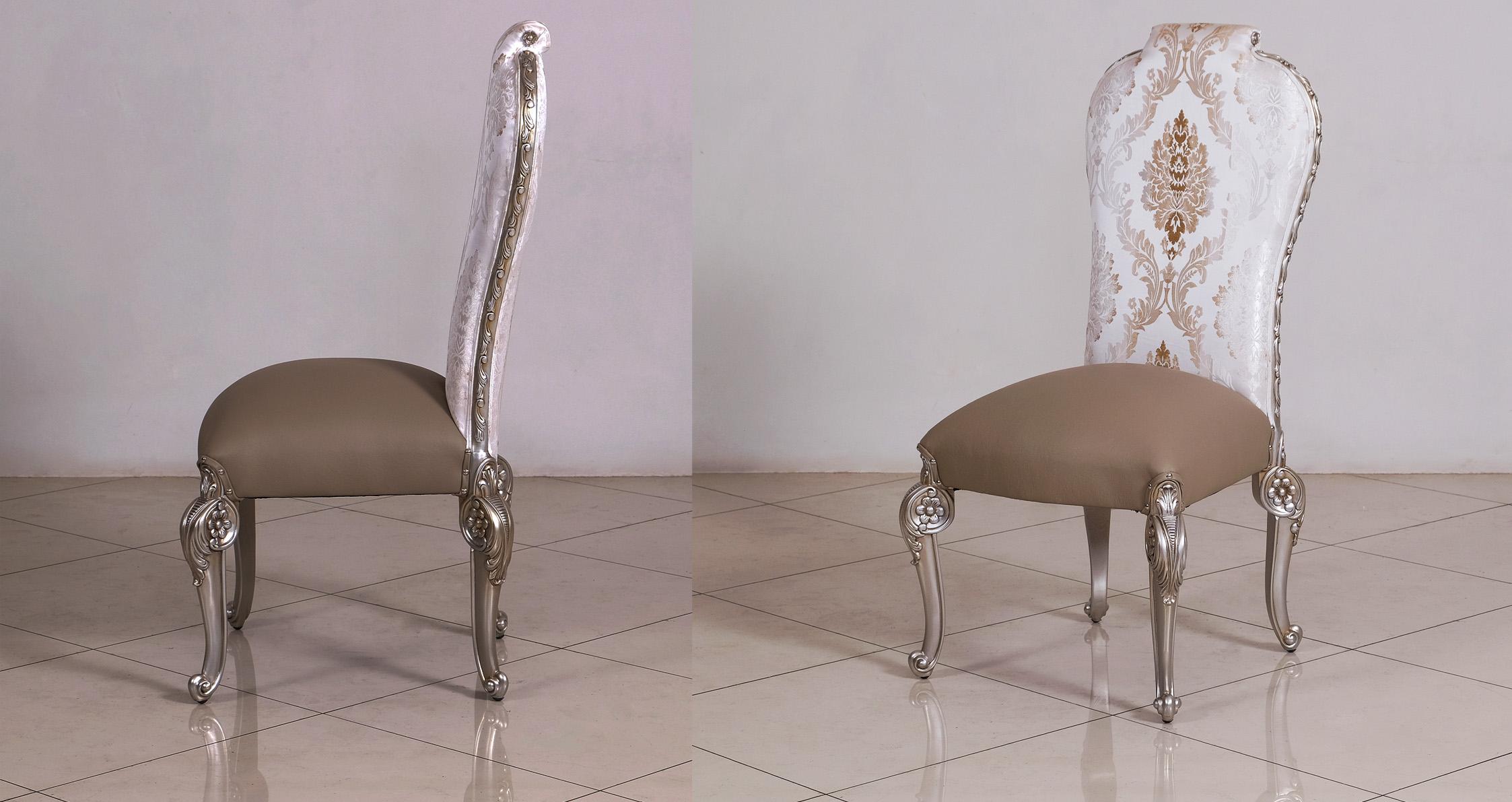 Luxury Antique Silver BELLAGIO Side Chair Set 2 EUROPEAN FURNITURE Classic