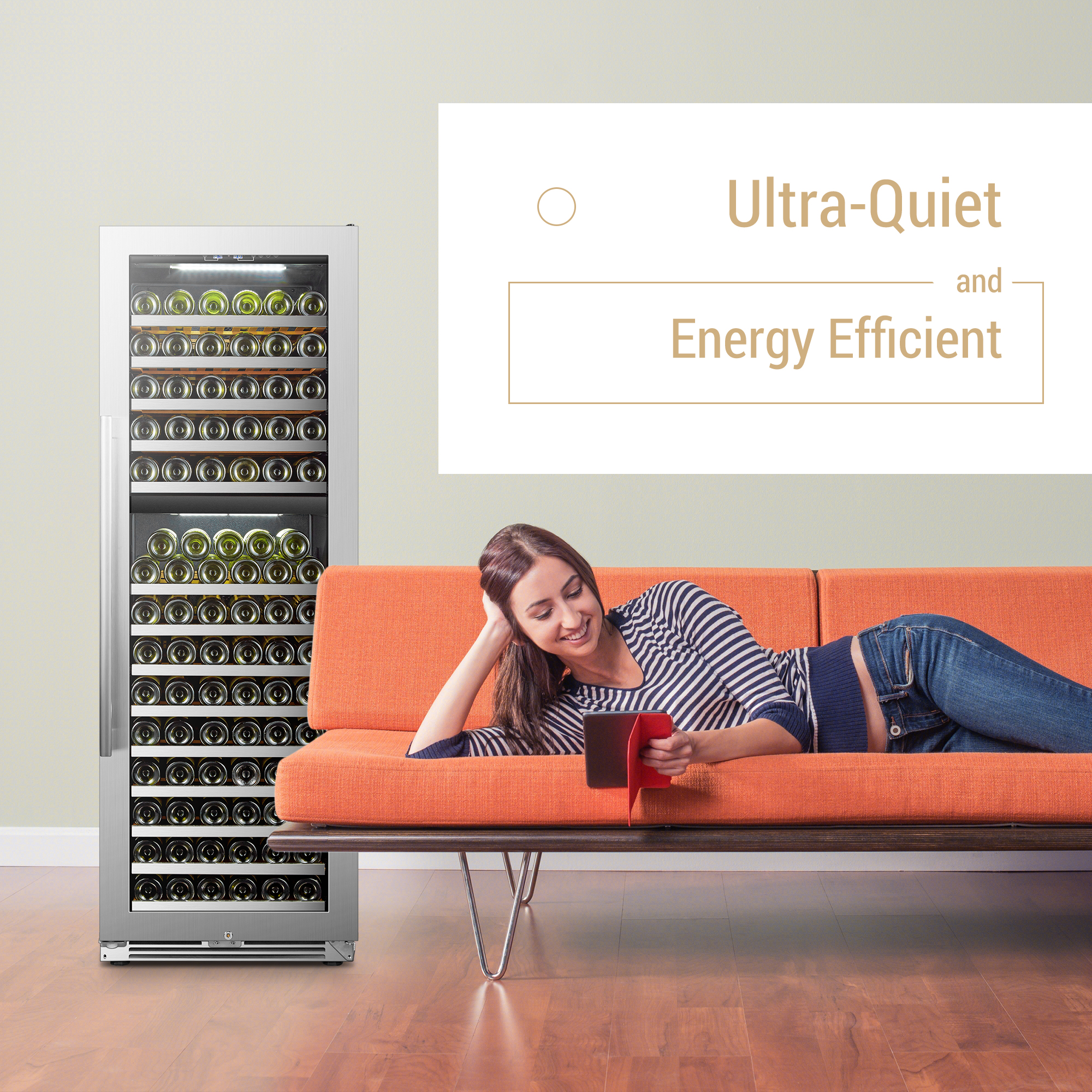 Lanbopro 153 Bottles Dual Zone Seamless Stainless Steel Wine Cooler