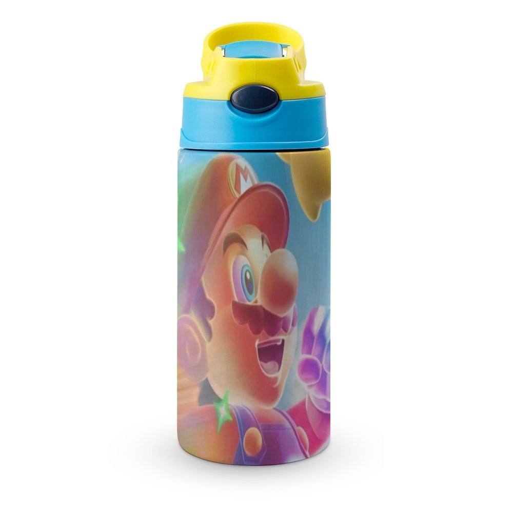 Mario Game Kid's Insulated Water Bottle With Straw Vacuum Stainless Steel Cup Leak-Proof Children Toddler Thermoses