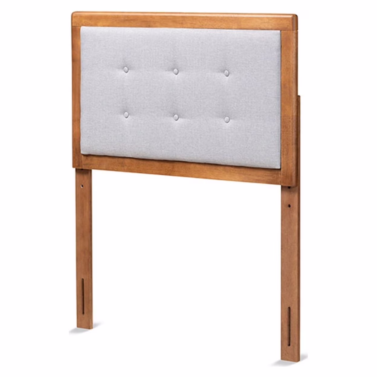 Modern Light Grey Fabric Upholstered and Walnut Brown Finished Wood Twin Size Headboard, Light Grey, Walnut