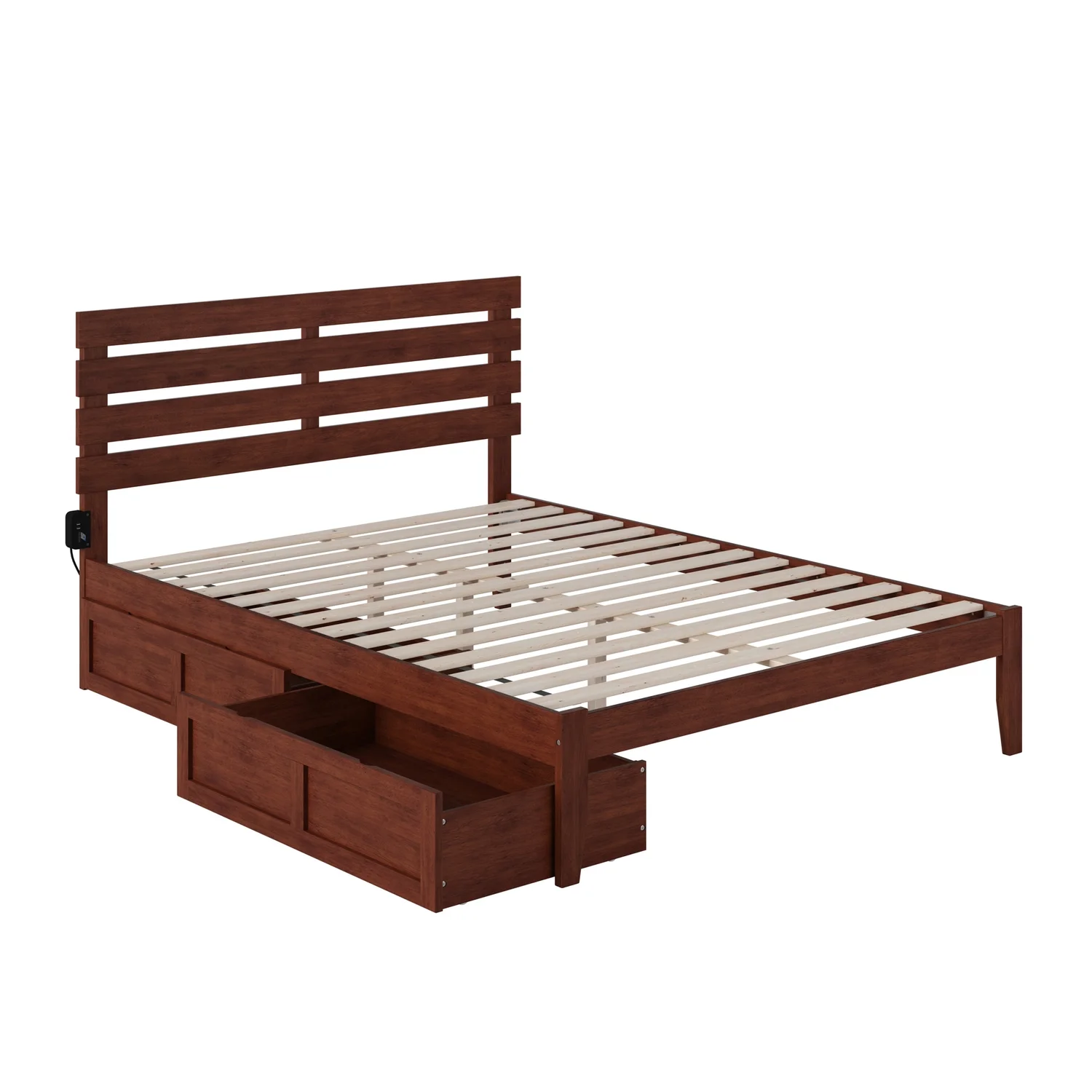 Oxford Queen Bed with USB Turbo Charger and 2 Extra Long Drawers in Walnut