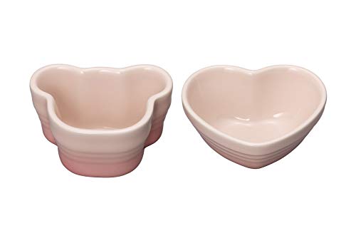 Le Creuset Heatproof container for children Baby twin ramekins (Bear & Heart) Milky pink Heatproof, coldproof, microwave oven safe Birthday gift for a baby girl at the beginning of a meal Gift for a b
