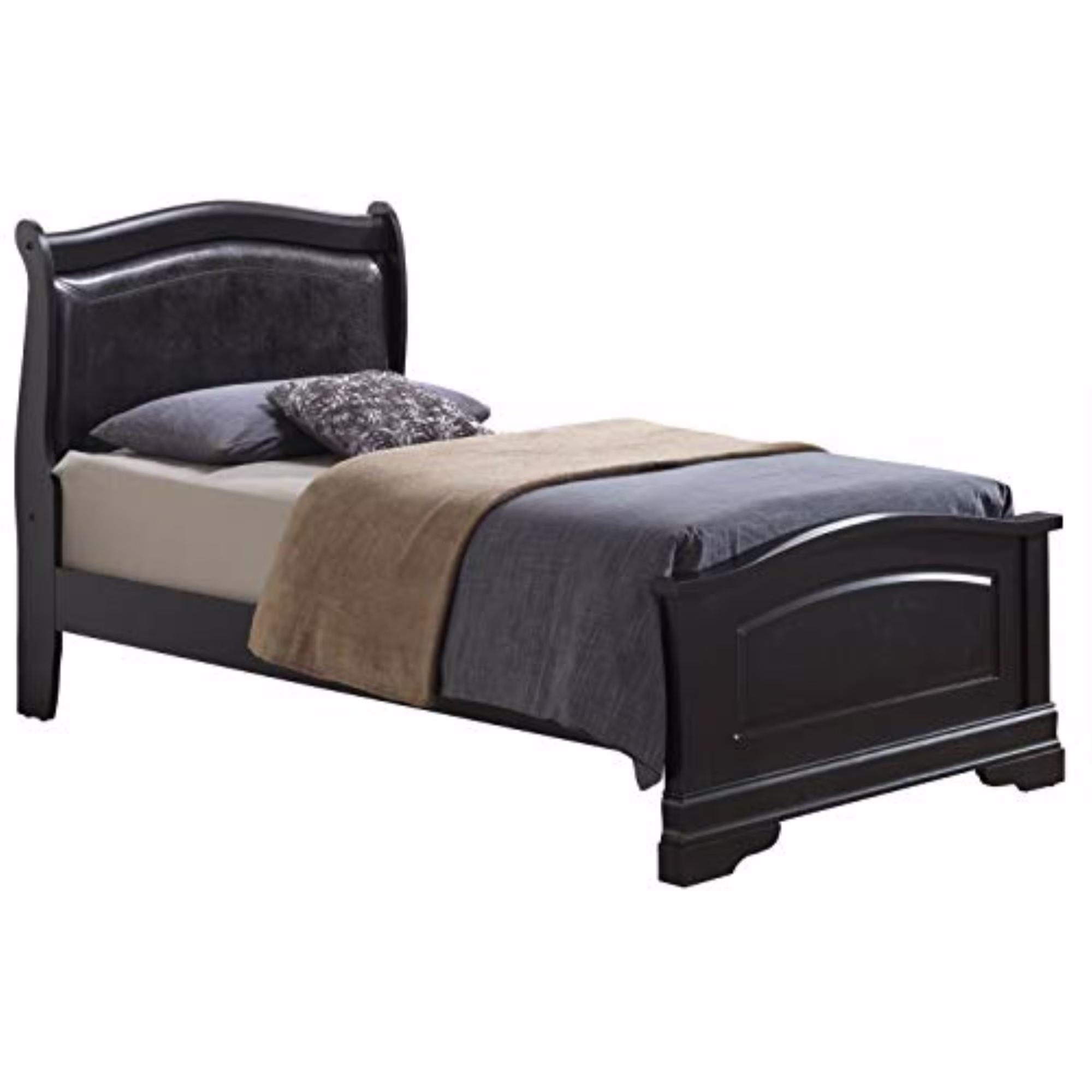 Glory Furniture Louis Phillipe Faux Leather and Wood Bed Black Twin N/A Children's, Traditional