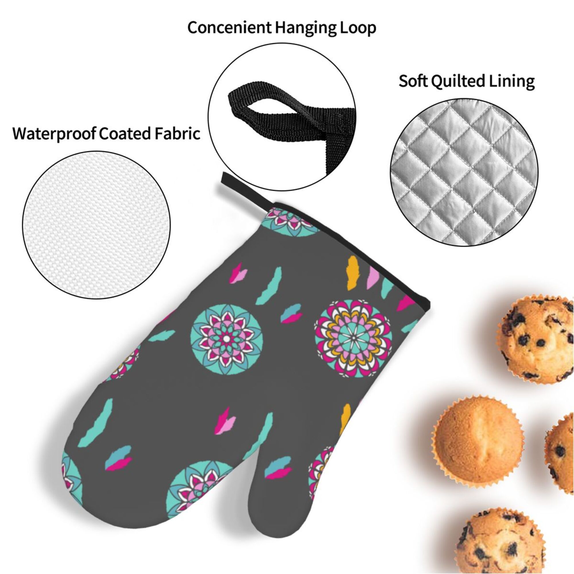 ZICANCN Oven Mitts and Pot Holders Sets,Dreamcatcher Arts Drawn Baking Sets Kitchen Heat Resistant 4 Pieces